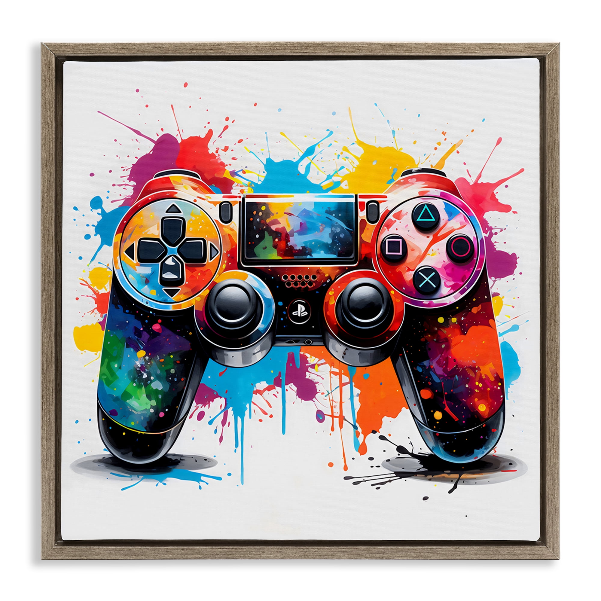 Stupell Industries Playful Bright Game Controller Brown Framed Floater Canvas Wall Art, design by Creative Studio