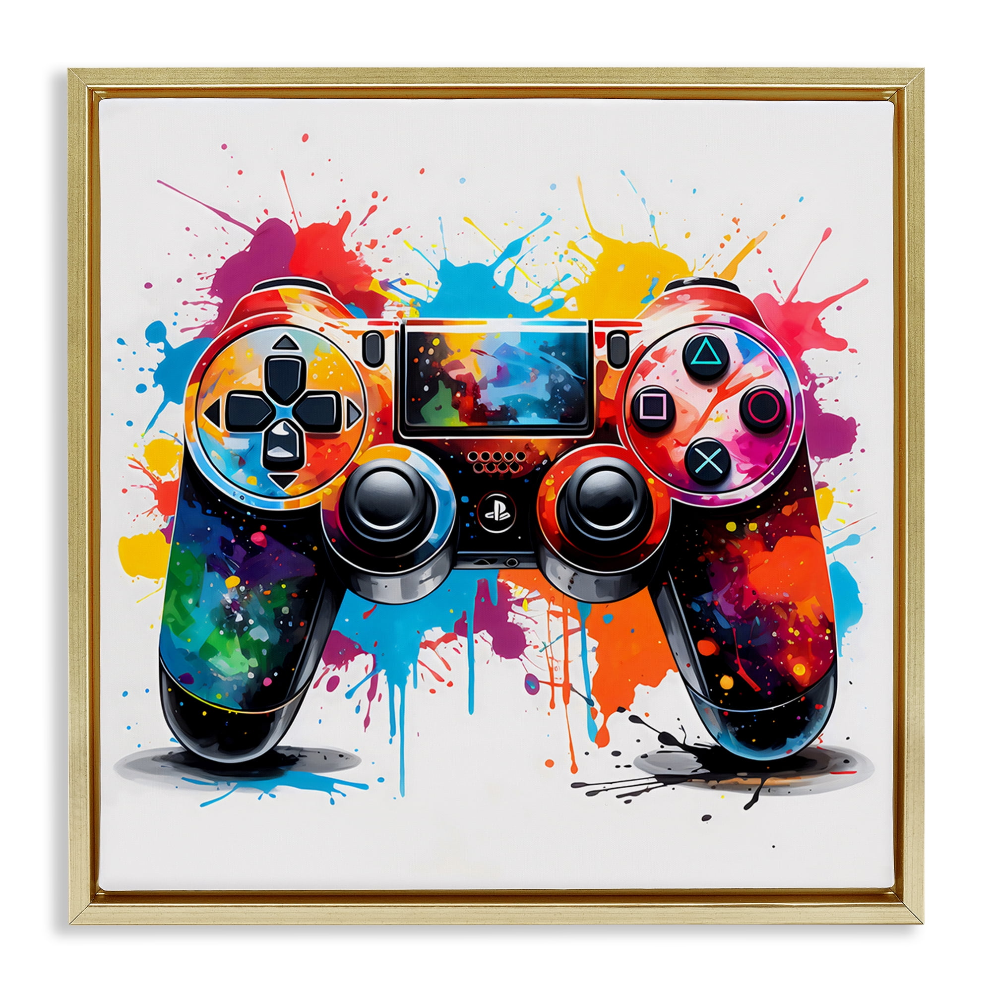 Stupell Industries Playful Bright Game Controller Gold Framed Floater Canvas Wall Art, design by Creative Studio