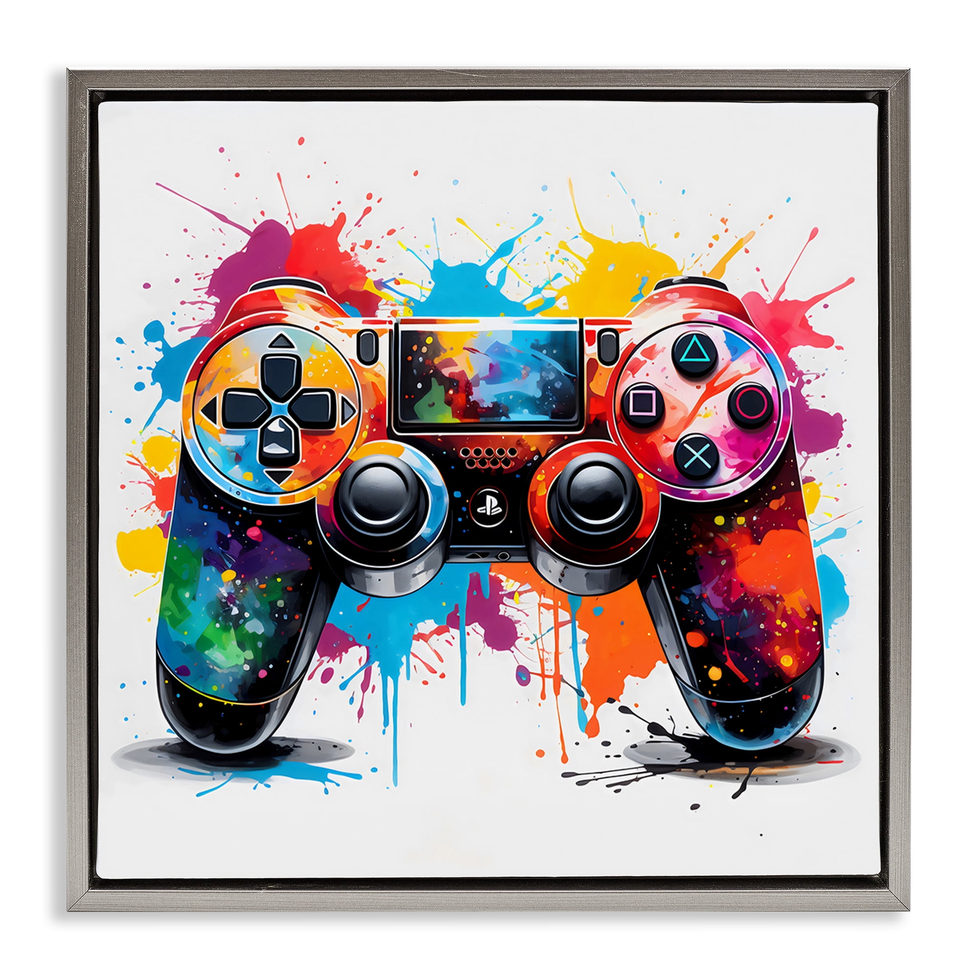 Stupell Industries Playful Bright Game Controller Gray Framed Floater Canvas Wall Art, design by Creative Studio