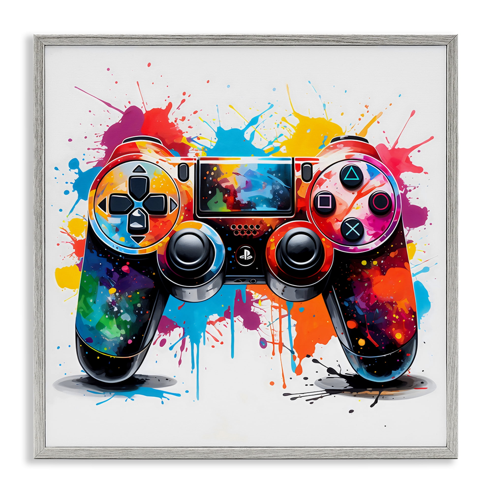 Stupell Industries Playful Bright Game Controller Gray Framed Giclee Art, design by Creative Studio