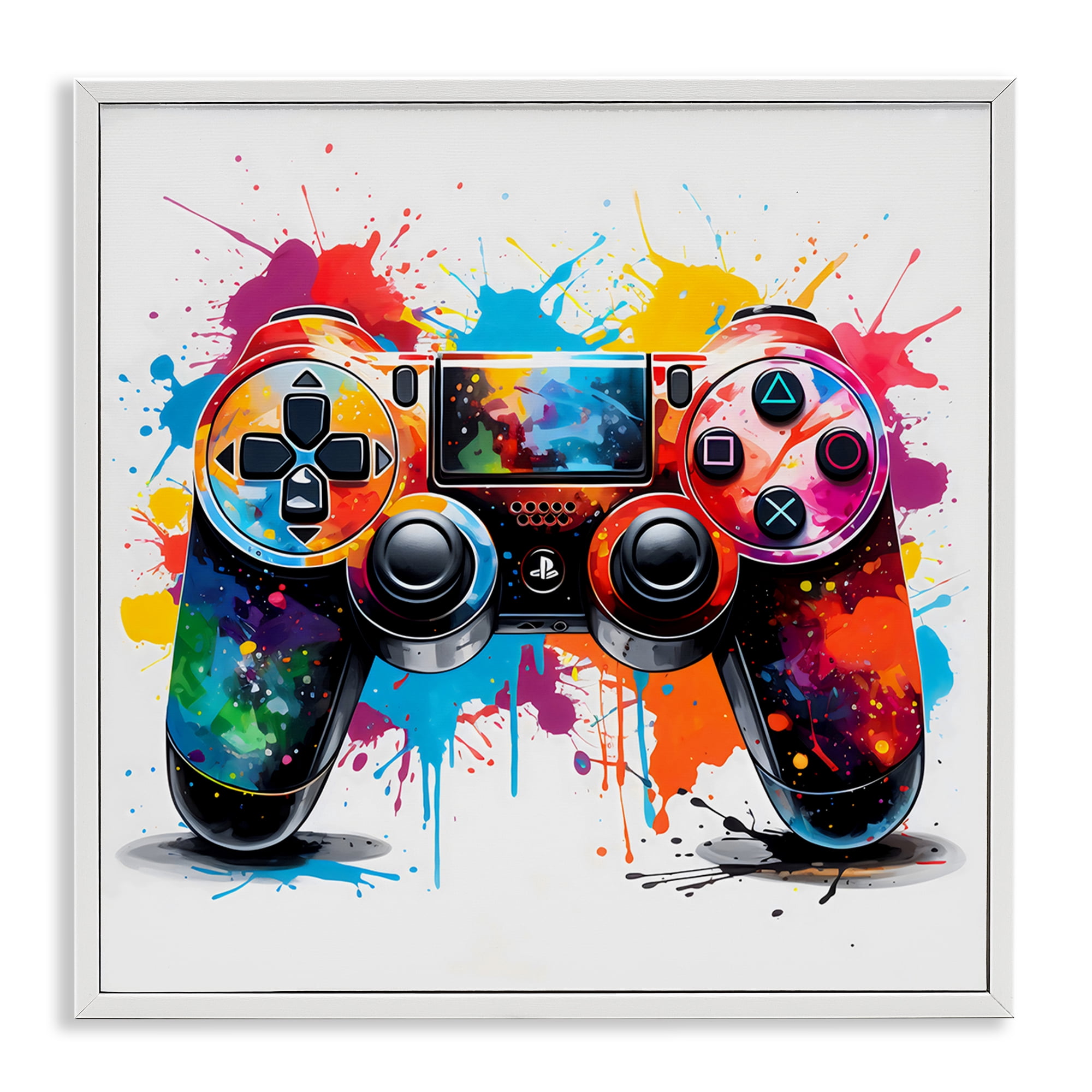 Stupell Industries Playful Bright Game Controller White Framed Giclee Art, design by Creative Studio
