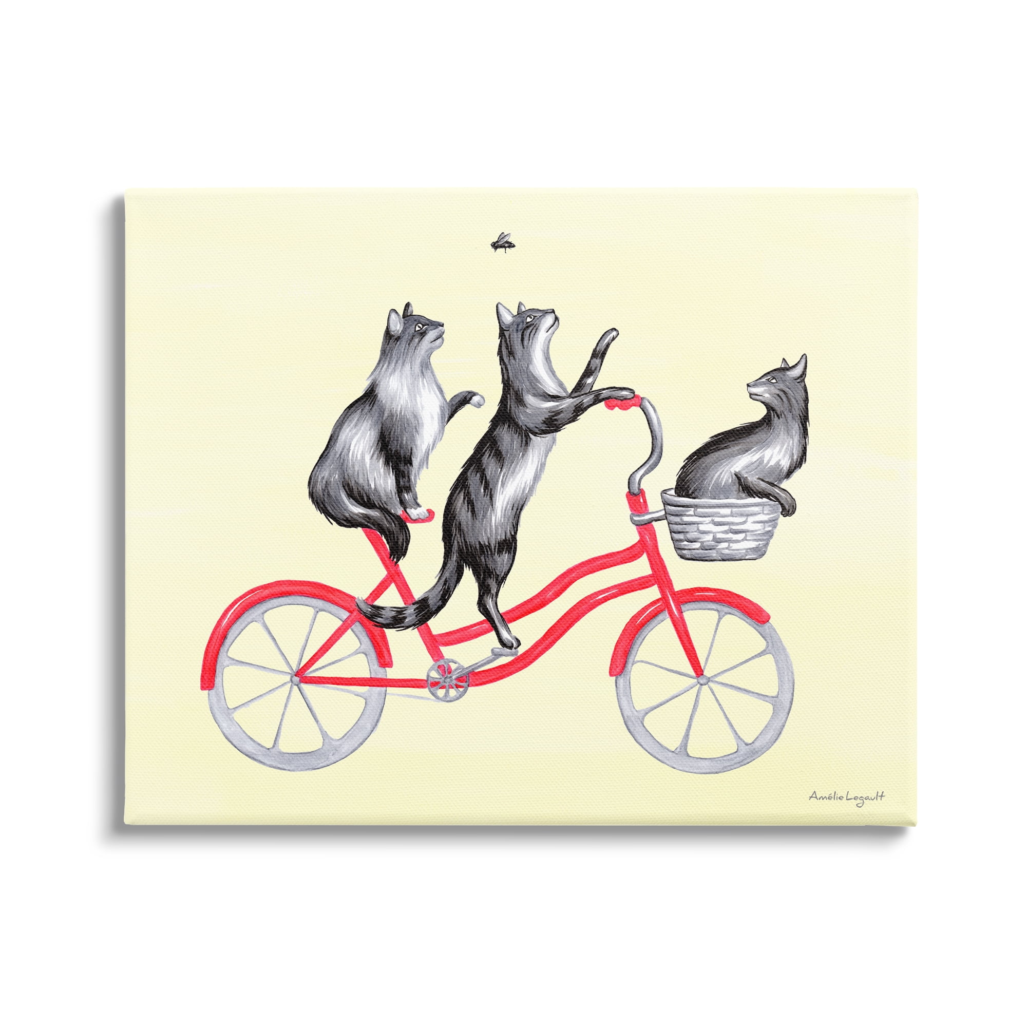 Stupell Industries Playful Cats Riding Red Bicycle Buzzing Bee Graphic Art Gallery Wrapped Canvas Print Wall Art, Design by Amelie Legault