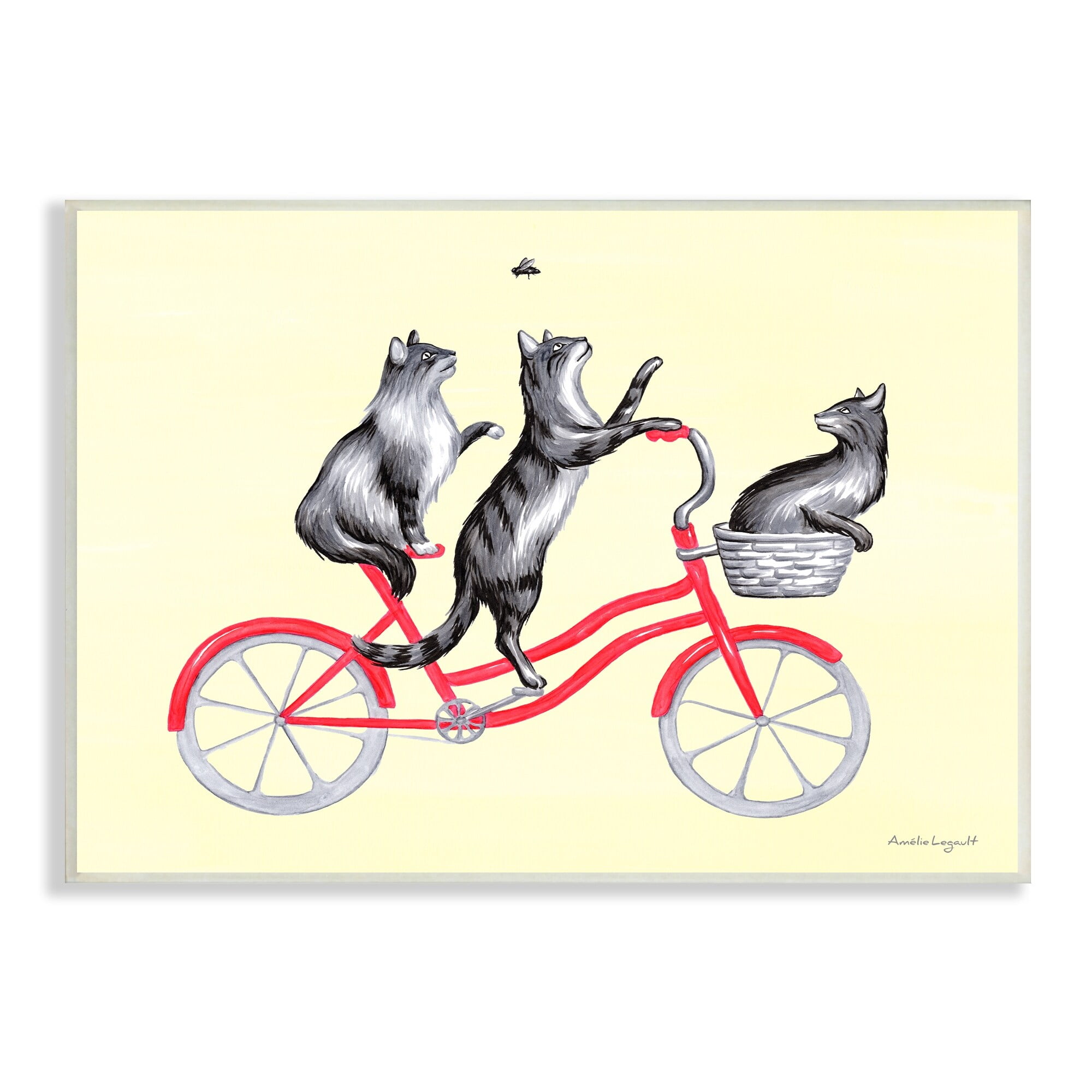 Stupell Industries Playful Cats Riding Red Bicycle Buzzing Bee Graphic Art Unframed Art Print Wall Art, Design by Amelie Legault