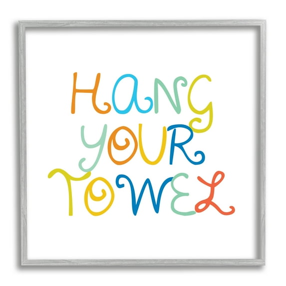 Stupell Industries Playful Children's Bathroom Rules Hang Your Towel Phrase Typography Painting Gray Framed Art Print Wall Art, 24 x 24