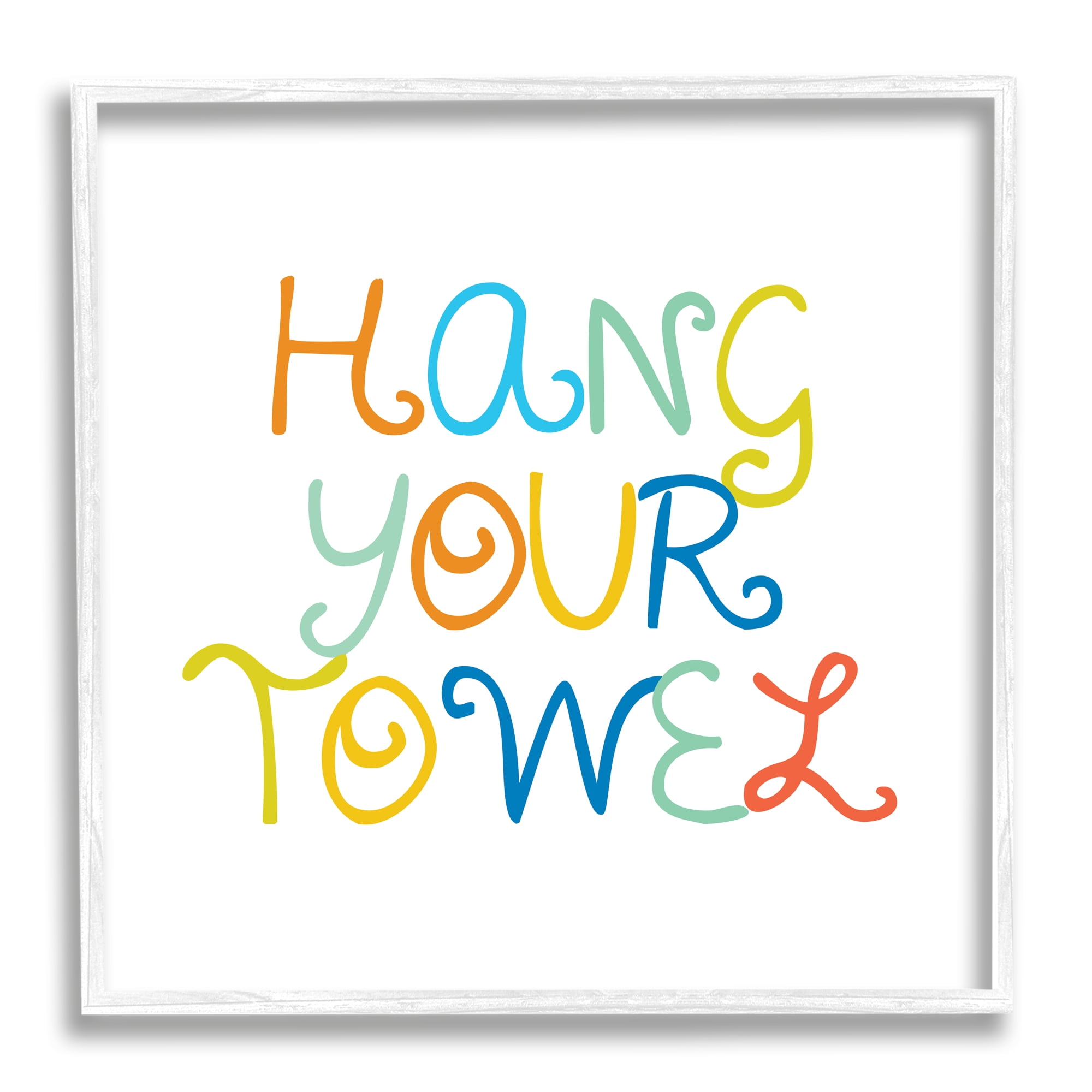 Stupell Industries Playful Children's Bathroom Rules Hang Your Towel Phrase Typography Painting White Framed Art Print Wall Art, 24 x 24