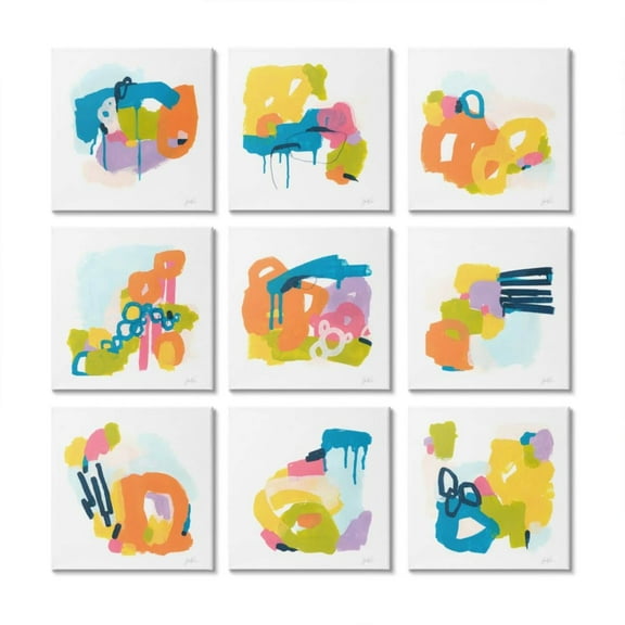 Stupell Industries Playful Color Pop Abstraction Curved Shapes Design by June Erica Vess, 9 Piece, 12" x 12"