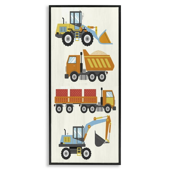 Stupell Industries Playful Construction Vehicles Transportation Painting Black Framed Art Print Wall Art, 10 x 24
