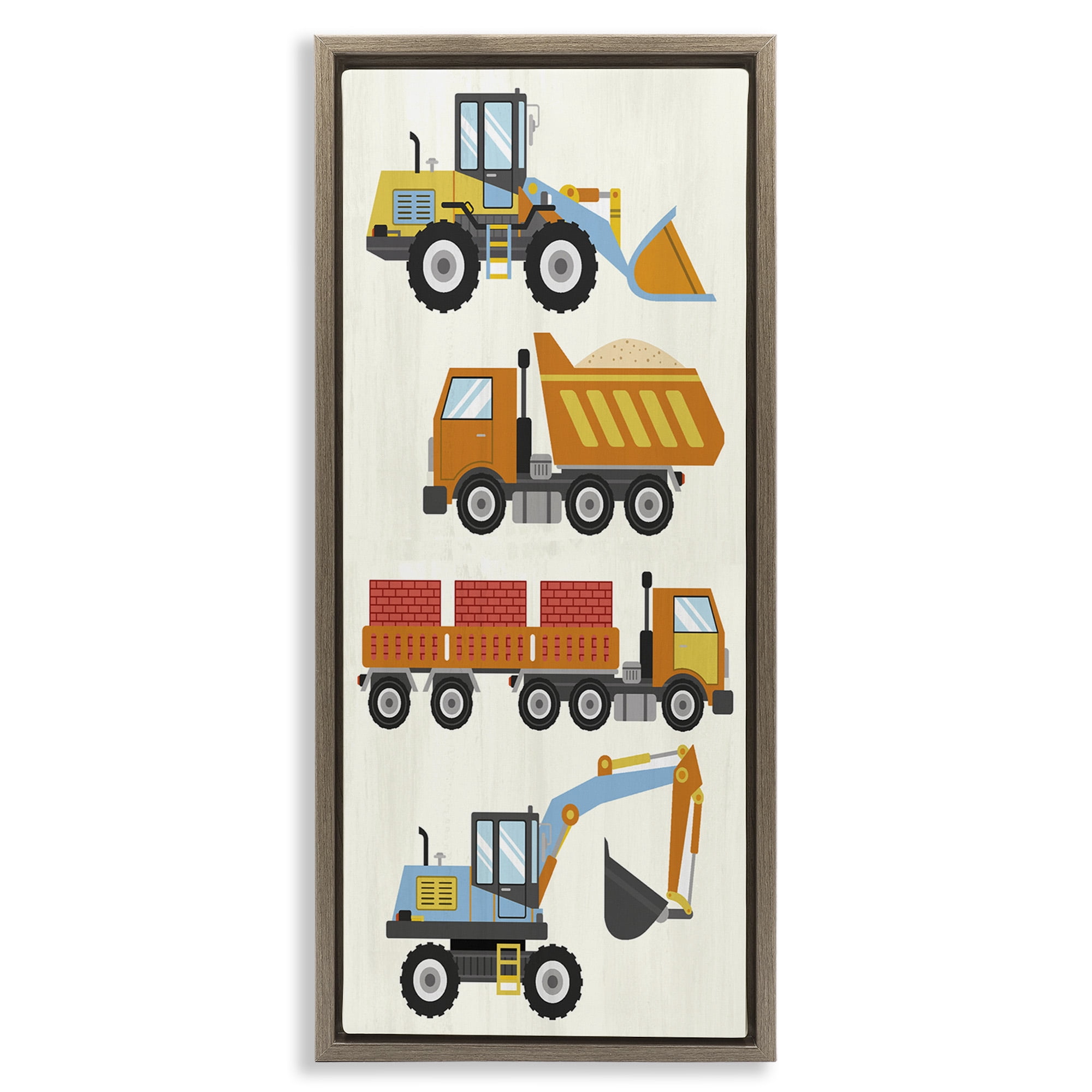 Stupell Industries Playful Construction Vehicles Transportation Painting Brown Floater Framed Canvas Art Print Wall Art, 15 x 31