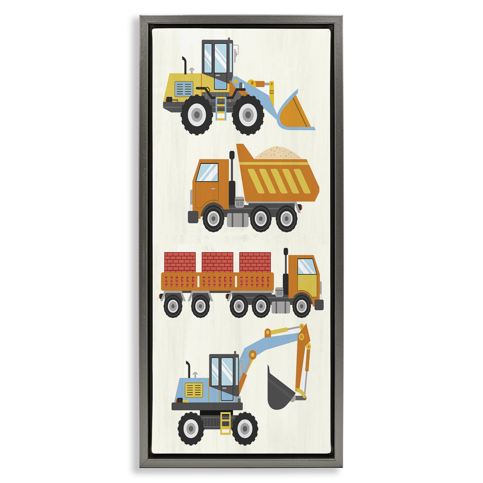 Stupell Industries Playful Construction Vehicles Transportation Painting Gray Floater Framed Canvas Art Print Wall Art, 15 x 31