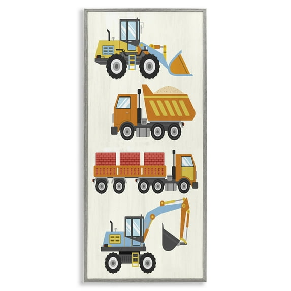 Stupell Industries Playful Construction Vehicles Transportation Painting Gray Framed Art Print Wall Art, 13 x 30