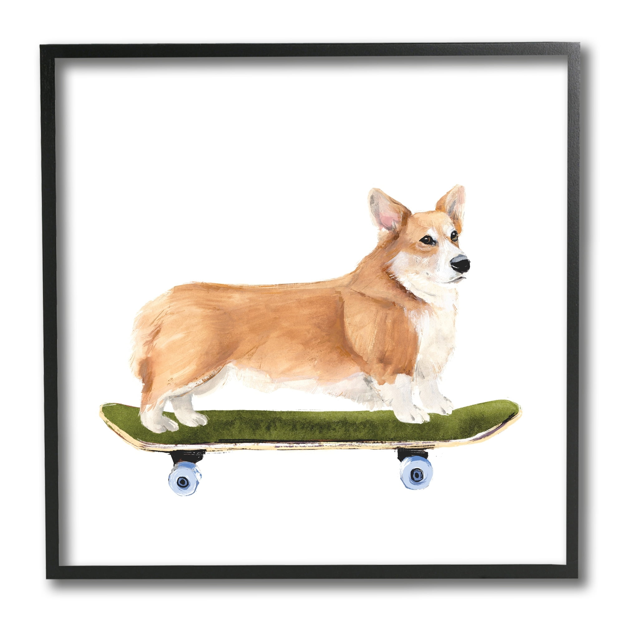 Stupell Industries Playful Corgi Pet Dog on Green Skateboard,12 x 12,Designed by Annie Warren