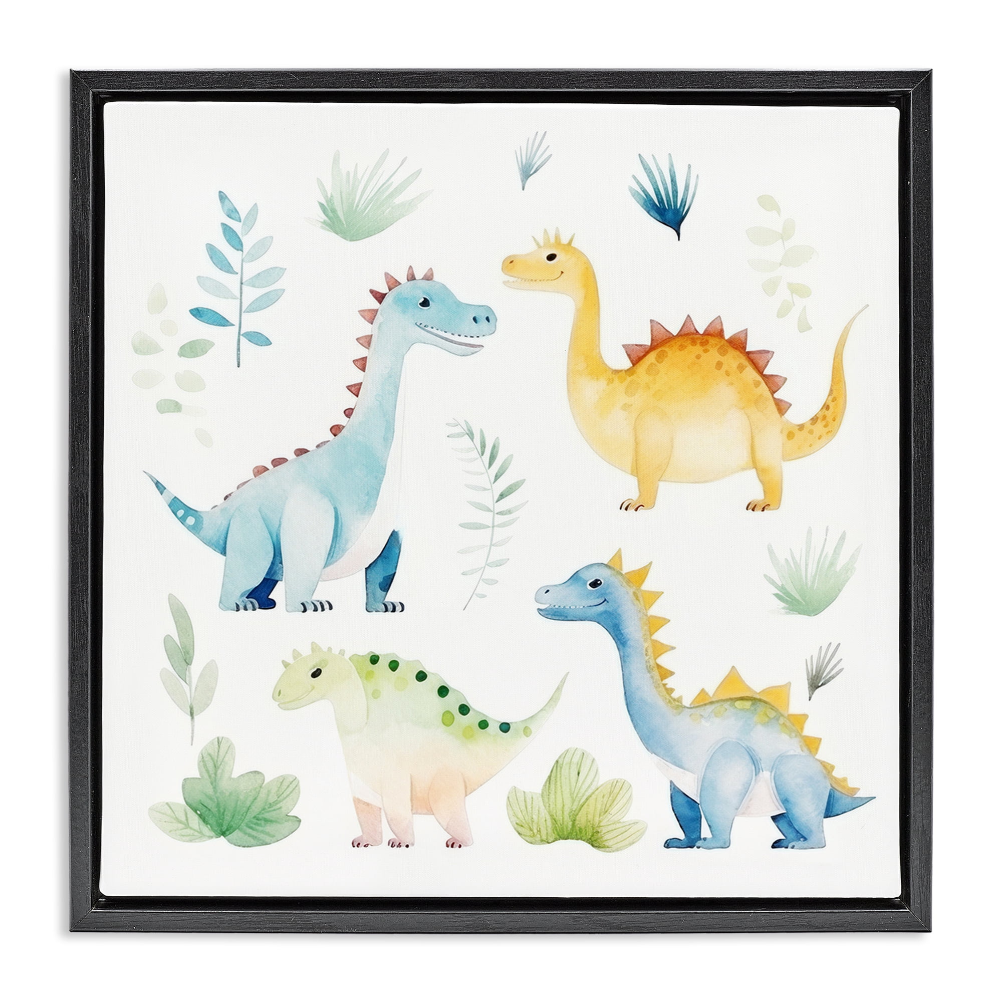 Stupell Industries Playful Dinosaur Wonderland Black Framed Floater Canvas Wall Art, design by Lazar Studio