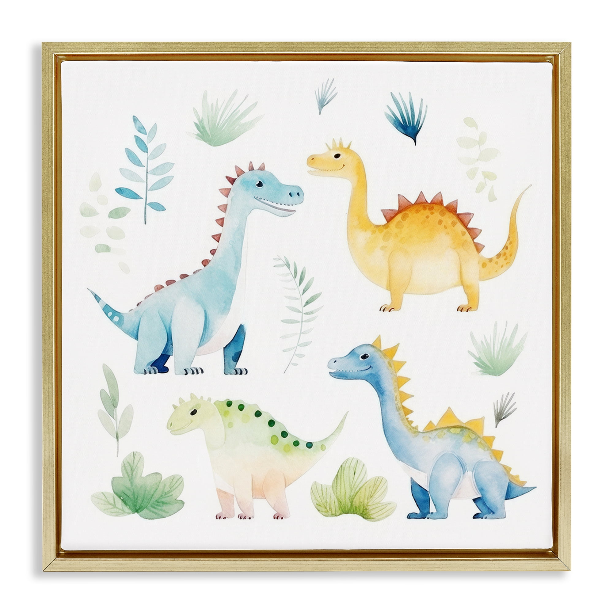 Stupell Industries Playful Dinosaur Wonderland Gold Framed Floater Canvas Wall Art, design by Lazar Studio