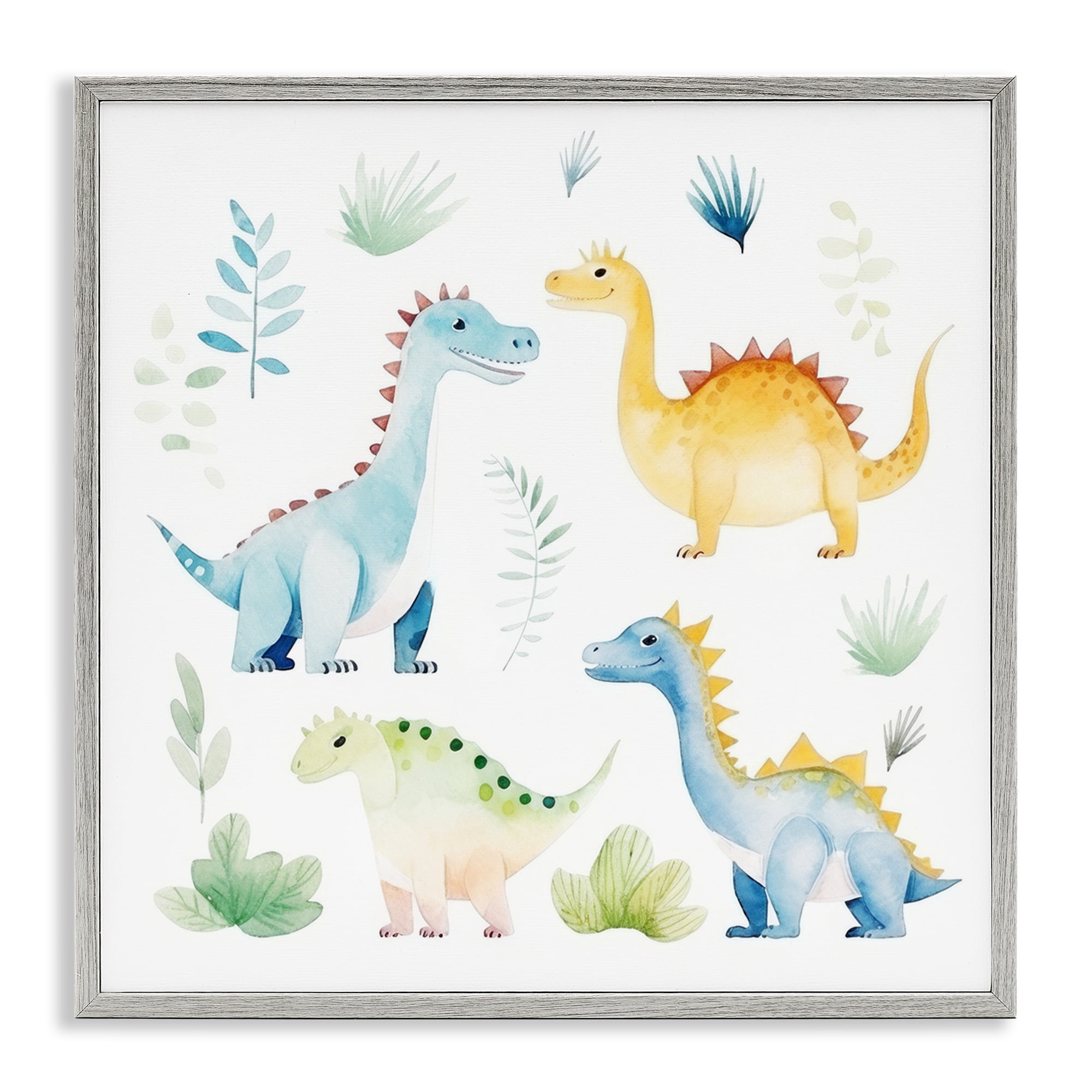 Stupell Industries Playful Dinosaur Wonderland Gray Framed Giclee Art, design by Lazar Studio