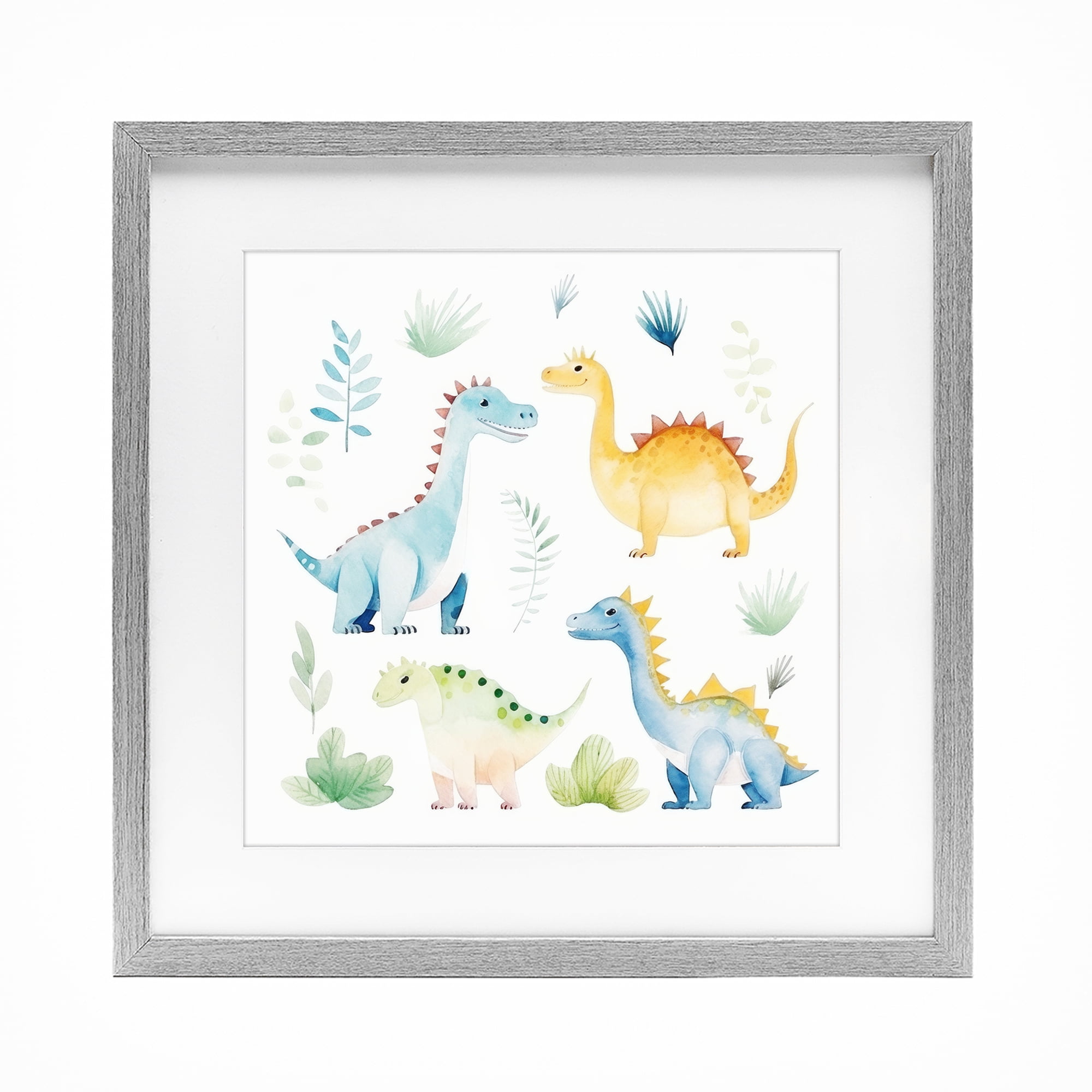 Stupell Industries Playful Dinosaur Wonderland Gray Framed Print Under Glass, design by Lazar Studio