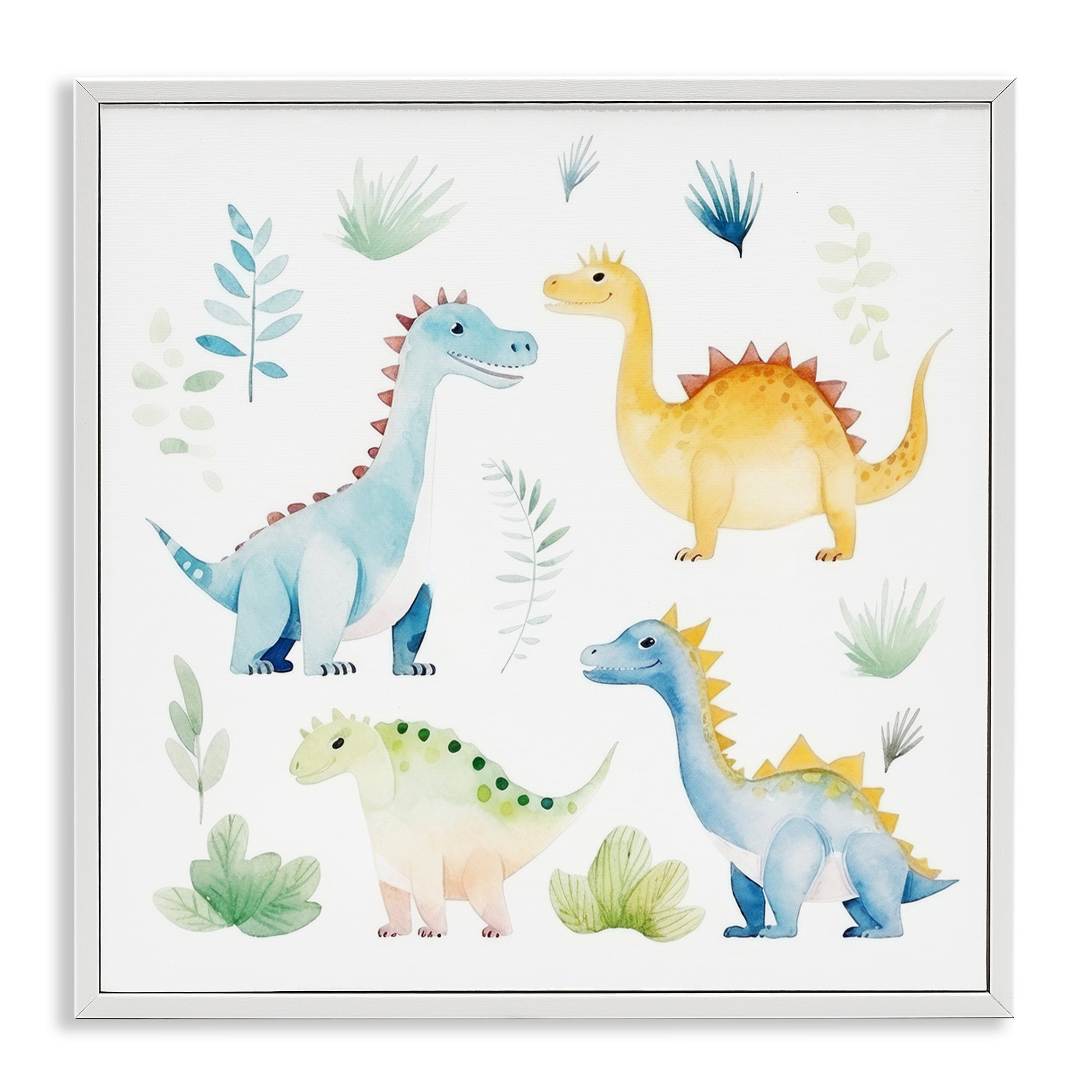 Stupell Industries Playful Dinosaur Wonderland White Framed Giclee Art, design by Lazar Studio