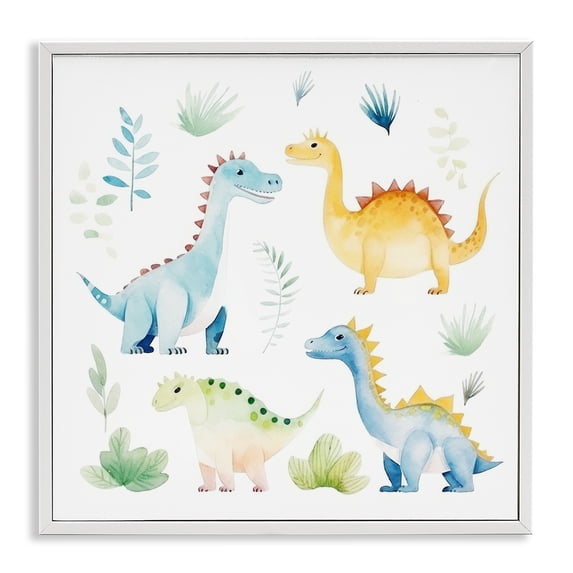 Stupell Industries Contemporary Playful Dinosaur Wonderland White Framed Giclee Art, 12 x 12, by Lazar Studio