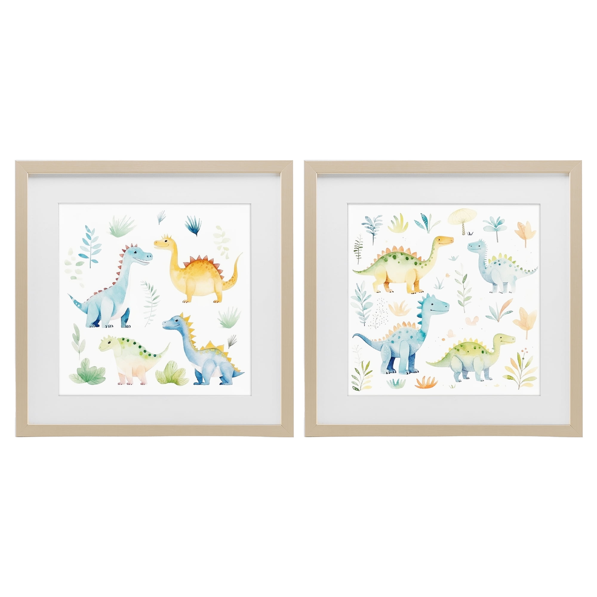 Stupell Industries Playful Dinosaur Wonders 2 Piece Birch Framed Print Under Glass Set, design by Lazar Studio
