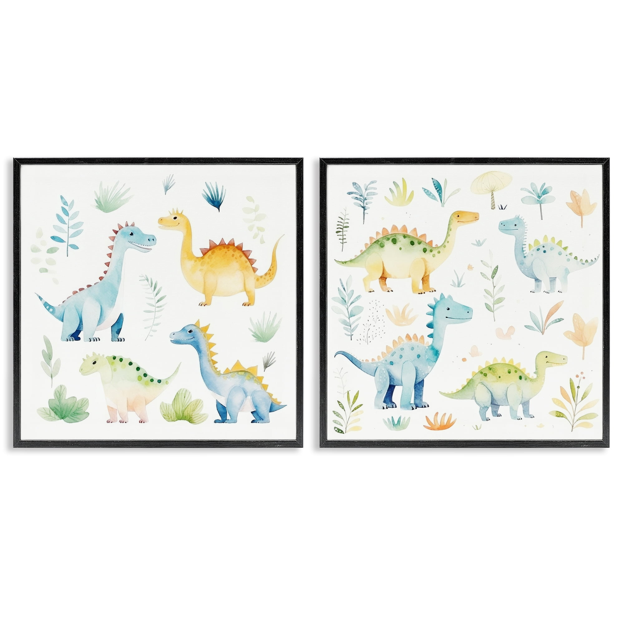 Stupell Industries Playful Dinosaur Wonders 2 Piece Black Framed Giclee Art Set, design by Lazar Studio