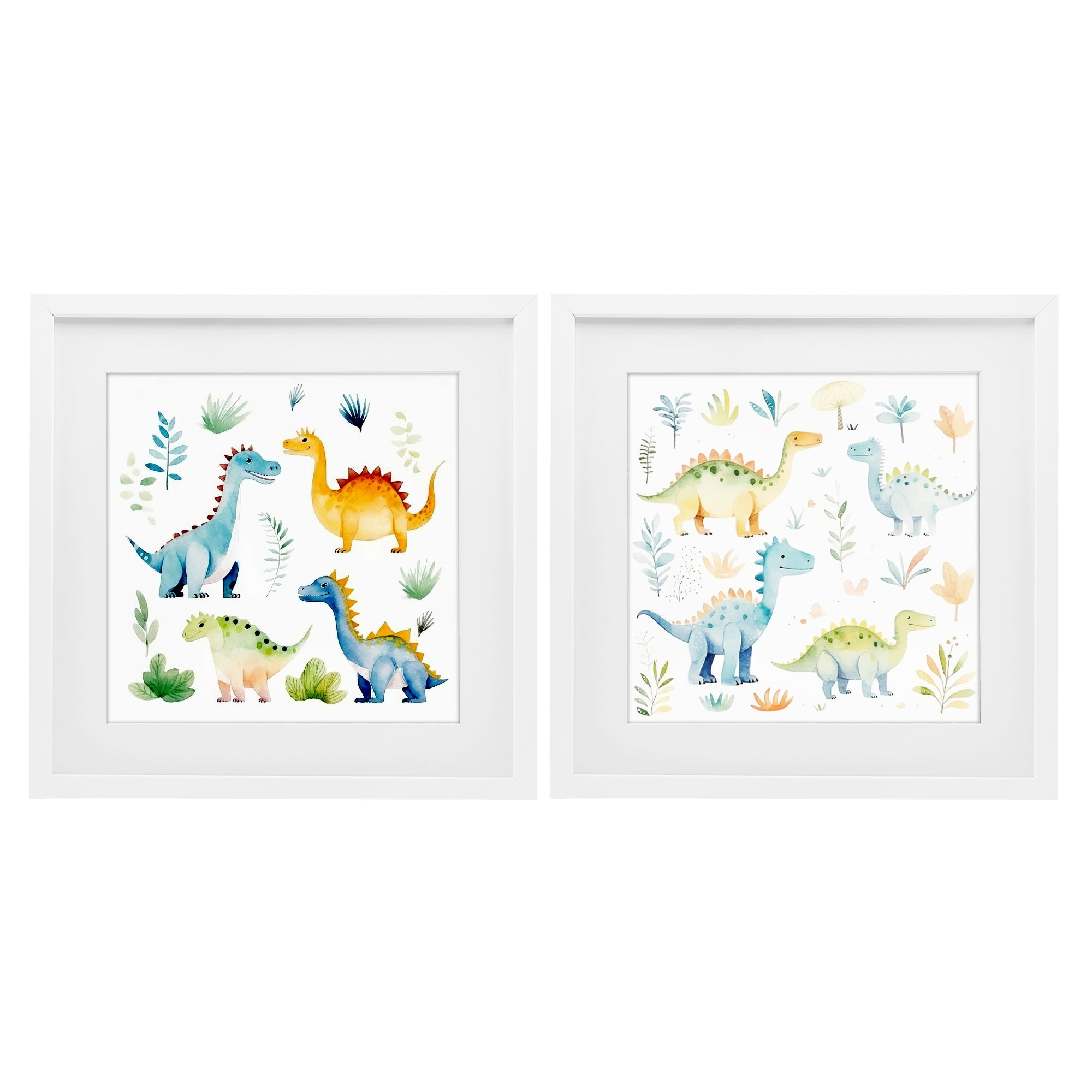 Stupell Industries Playful Dinosaur Wonders 2 Piece White Framed Print Under Glass Set, design by Lazar Studio