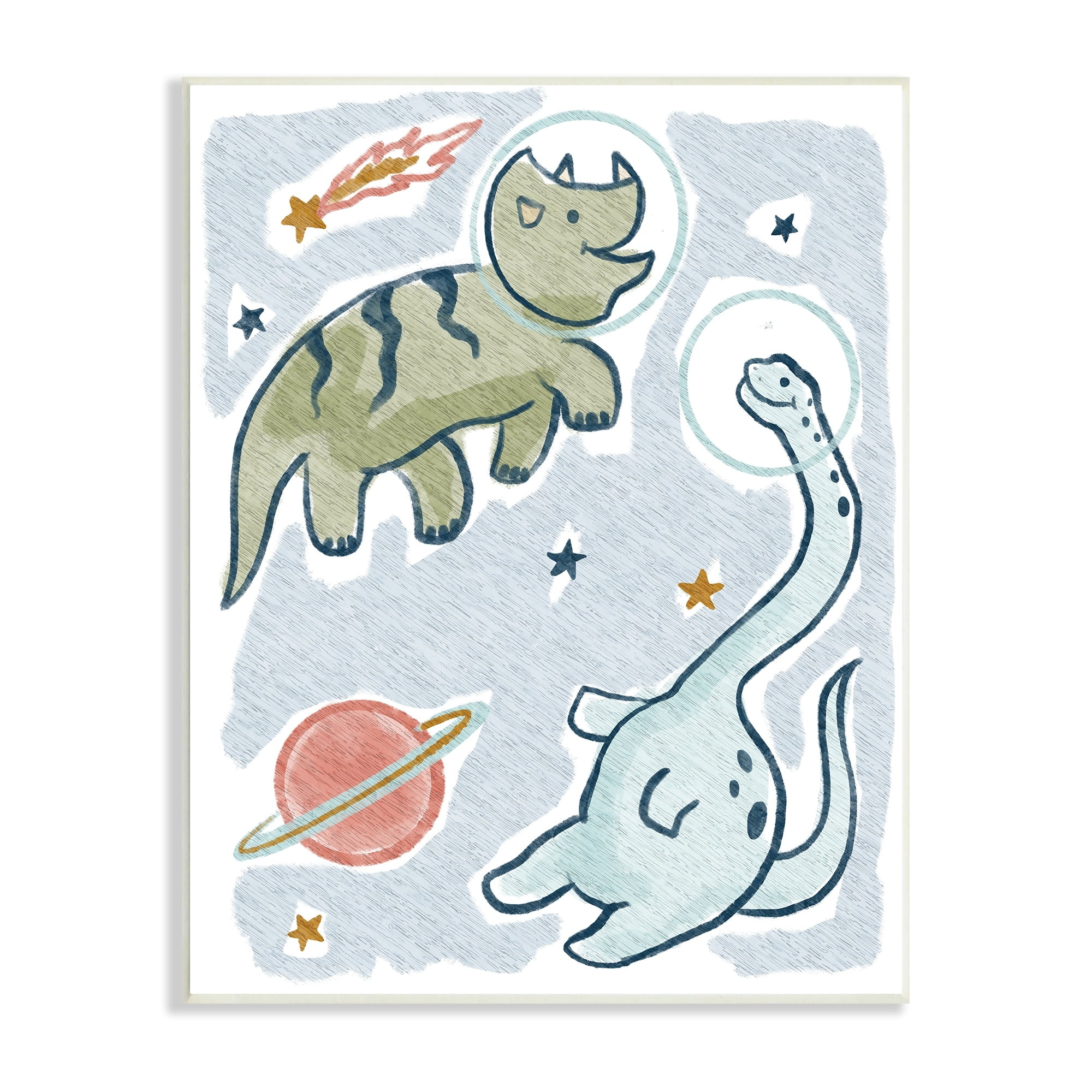 Stupell Industries Playful Dinosaurs Outer Space Planets Stars , 10 x 15, Design by Lil' Rue