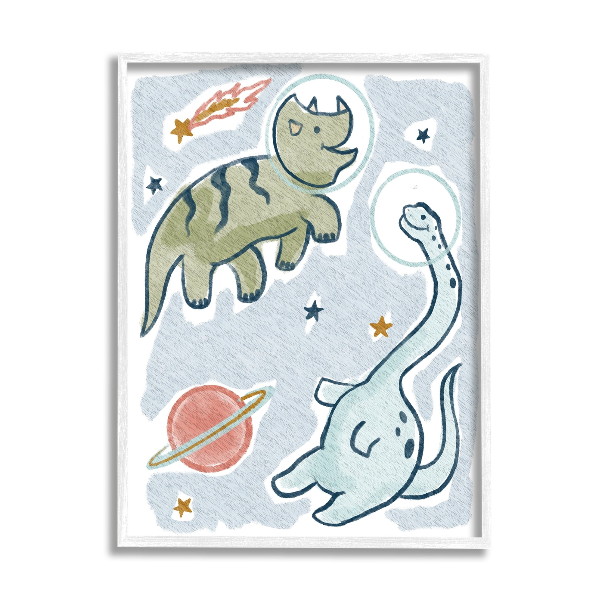 Stupell Industries Playful Dinosaurs Outer Space Planets Stars , 16 x 20, Design by Lil' Rue