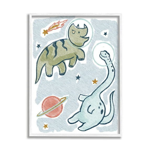 Stupell Industries Playful Dinosaurs Outer Space Planets Stars , 16 x 20, Design by Lil' Rue