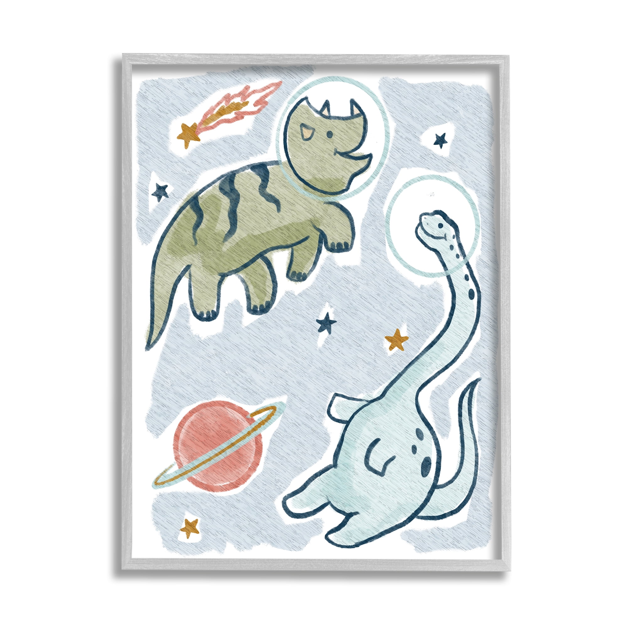 Stupell Industries Playful Dinosaurs Outer Space Planets Stars , 24 x 30, Design by Lil' Rue