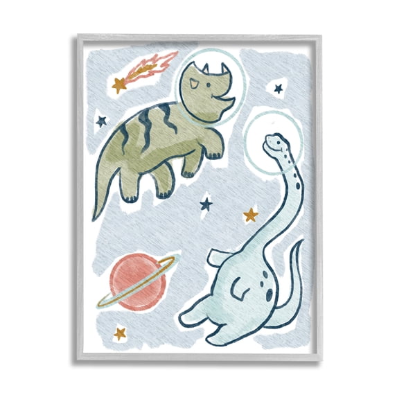 Stupell Industries Playful Dinosaurs Outer Space Planets Stars , 24 x 30, Design by Lil' Rue