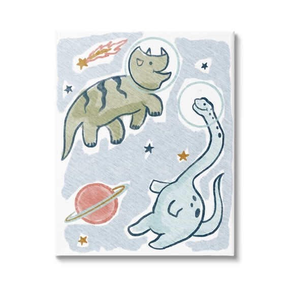 Stupell Industries Playful Dinosaurs Outer Space Planets Stars , 36 x 48, Design by Lil' Rue