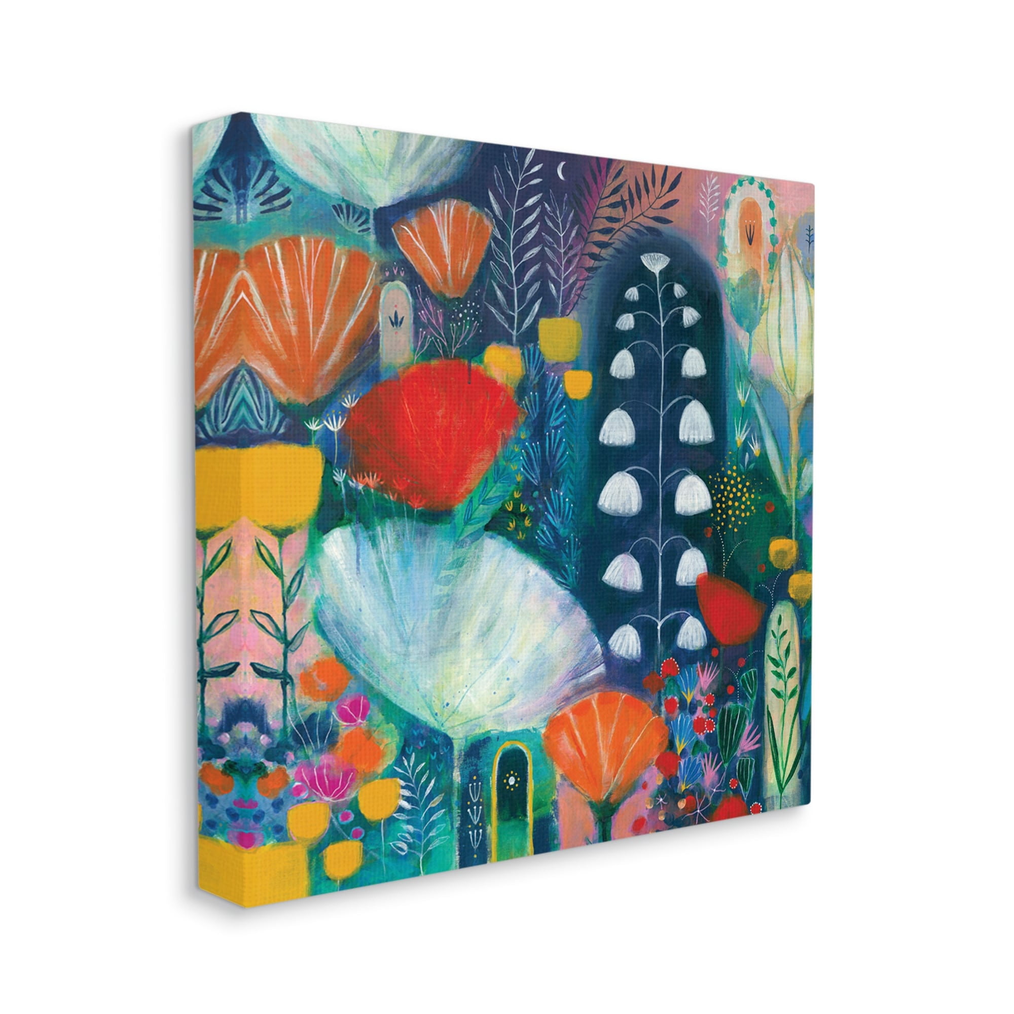 Stupell Industries Playful Field of Abstract Florals Blue Red,36 x 36,Designed by Corina Capri