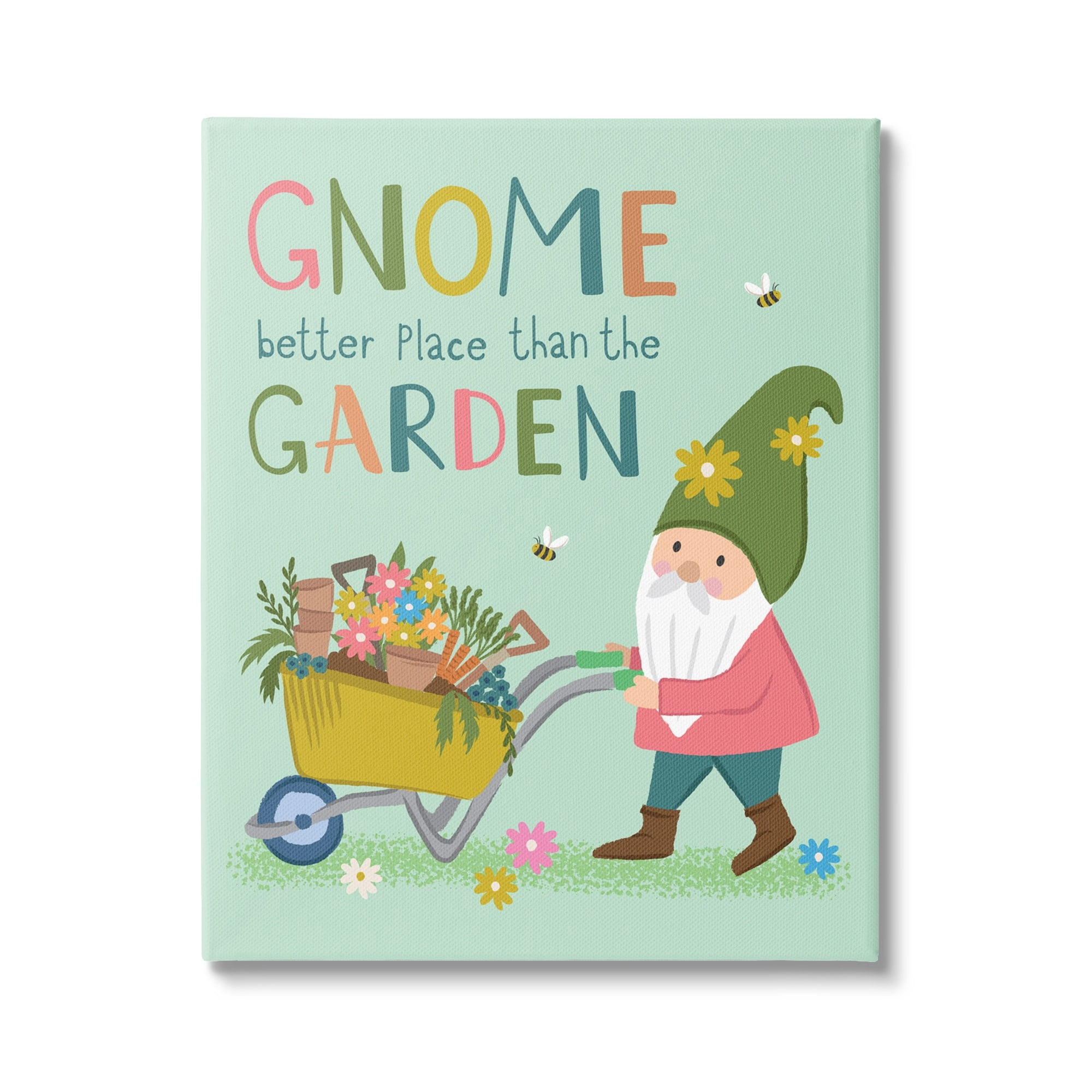 Stupell Industries Playful Garden Gnome Quote Floral Wagon Design Canvas Wall Art, 30 x 40, Design by Lisa Perry Whitebutton