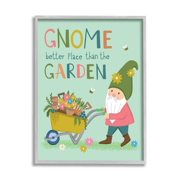 Stupell Industries Playful Garden Gnome Quote Floral Wagon Design Framed Wall Art, 11 x 14, Design by Lisa Perry Whitebutton