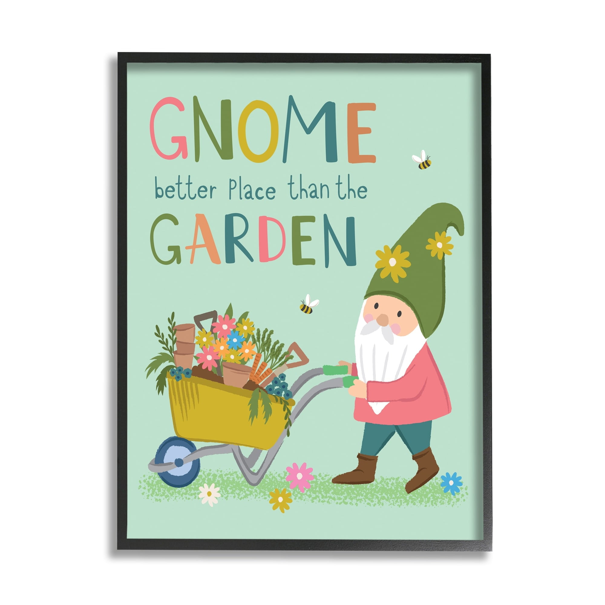 Stupell Industries Playful Garden Gnome Quote Floral Wagon Design Framed Wall Art, 16 x 20, Design by Lisa Perry Whitebutton