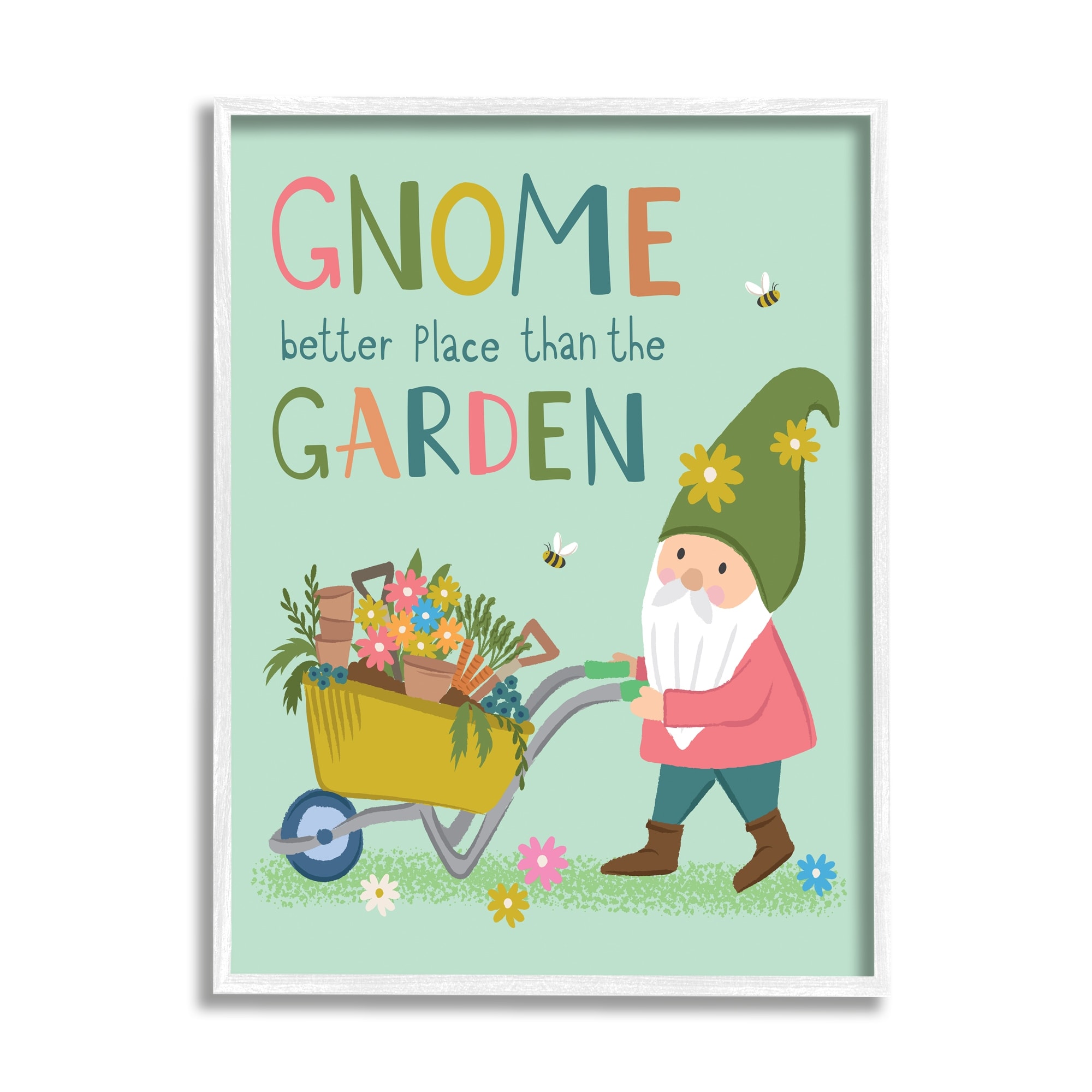 Stupell Industries Playful Garden Gnome Quote Floral Wagon Design Framed Wall Art, 24 x 30, Design by Lisa Perry Whitebutton