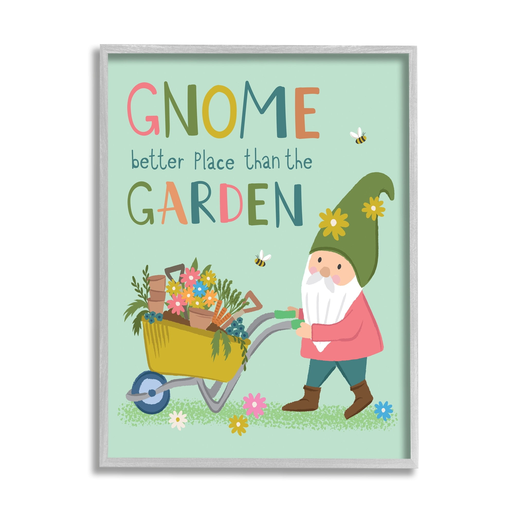 Stupell Industries Playful Garden Gnome Quote Floral Wagon Design Framed Wall Art, 24 x 30, Design by Lisa Perry Whitebutton