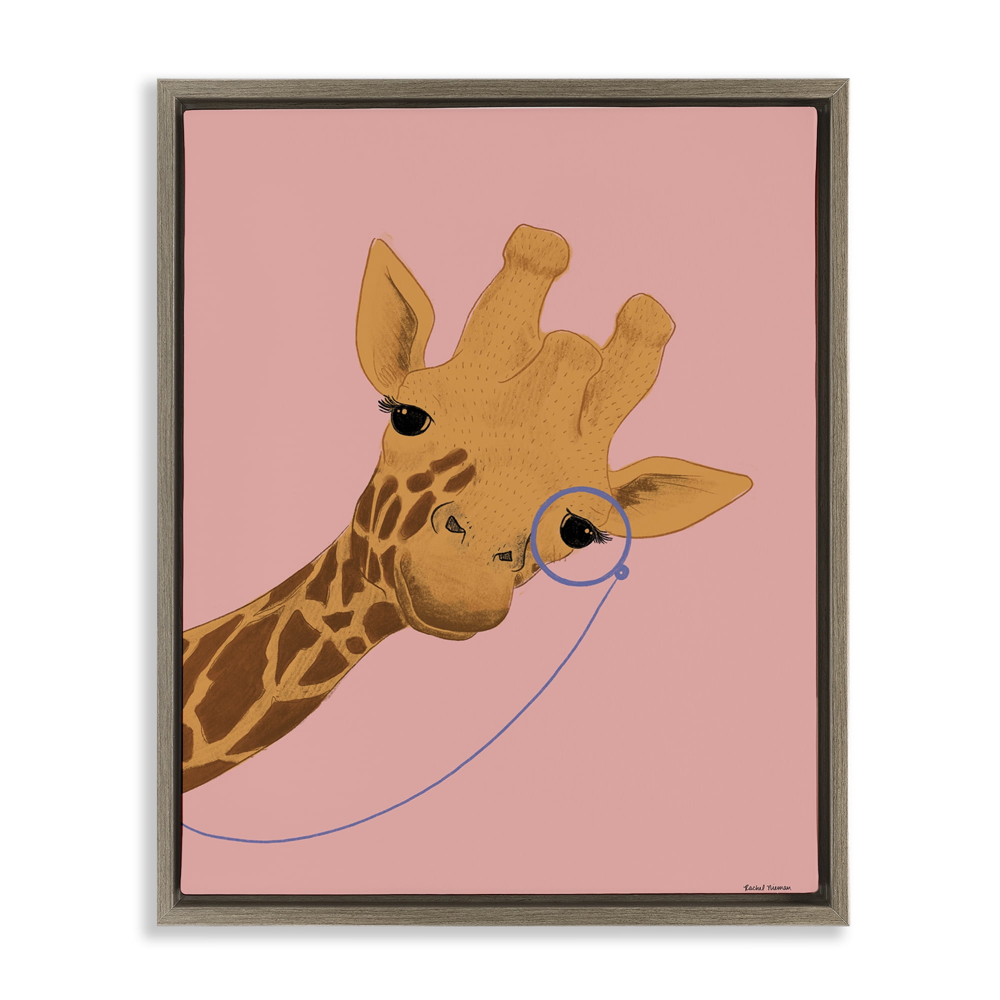 Stupell Industries Playful Giraffe with Monocle Brown Framed Floater Canvas Wall Art, design by Rachel Nieman