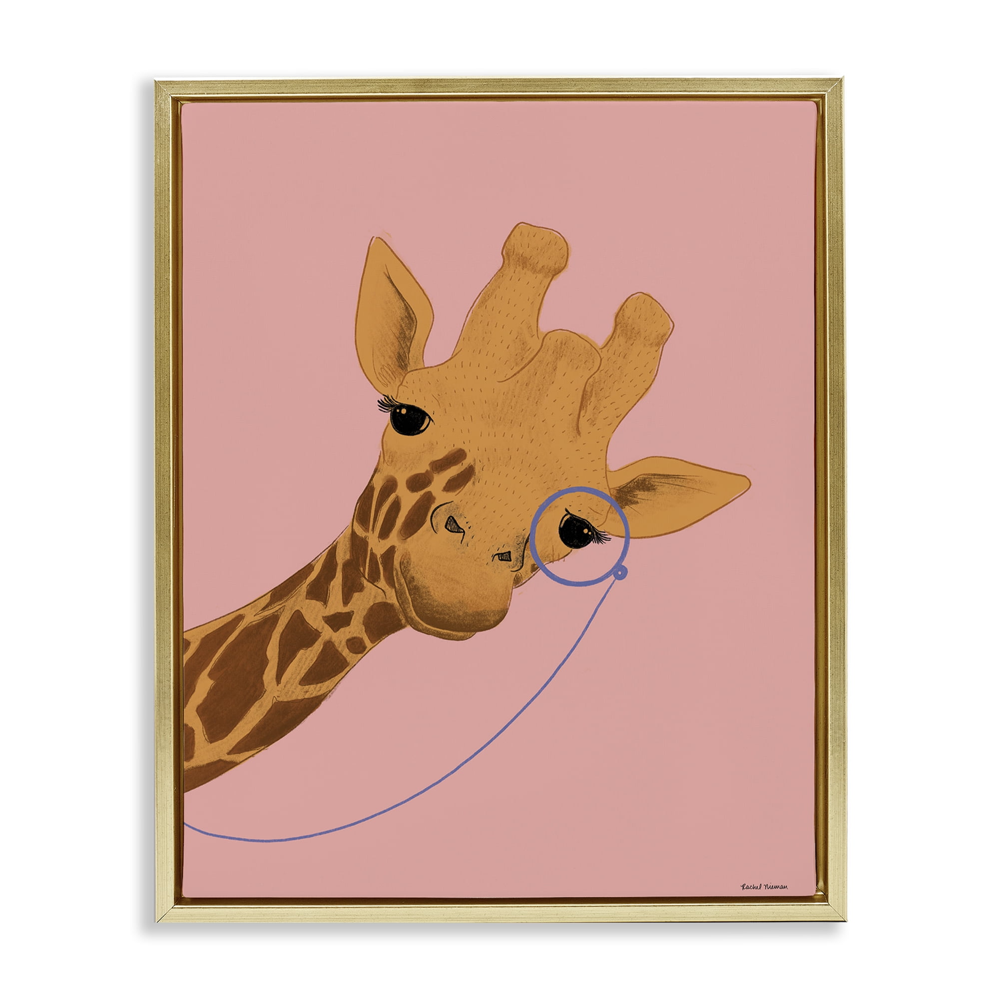 Stupell Industries Playful Giraffe with Monocle Gold Framed Floater Canvas Wall Art, design by Rachel Nieman
