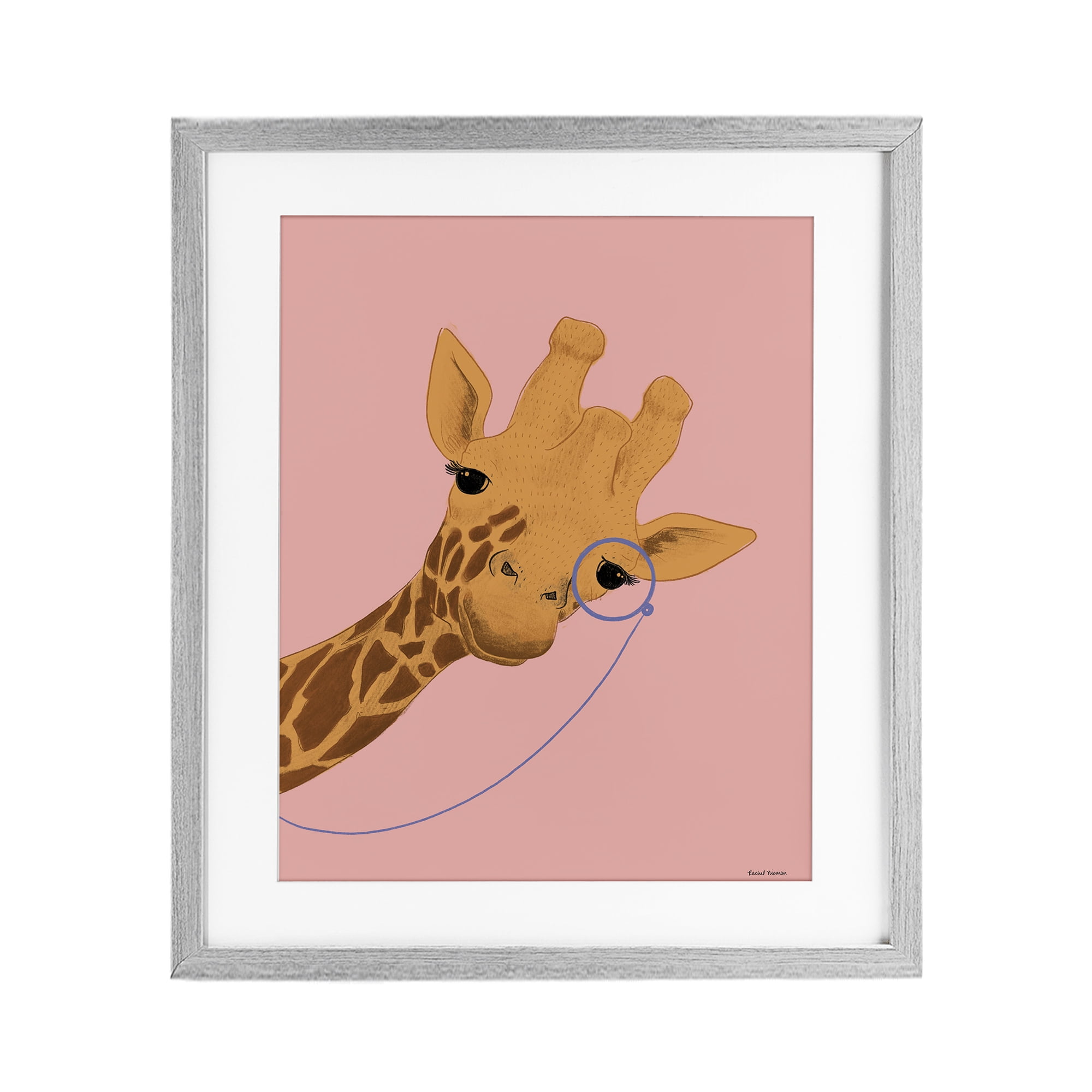 Stupell Industries Playful Giraffe with Monocle Gray Framed Print Under Glass, design by Rachel Nieman