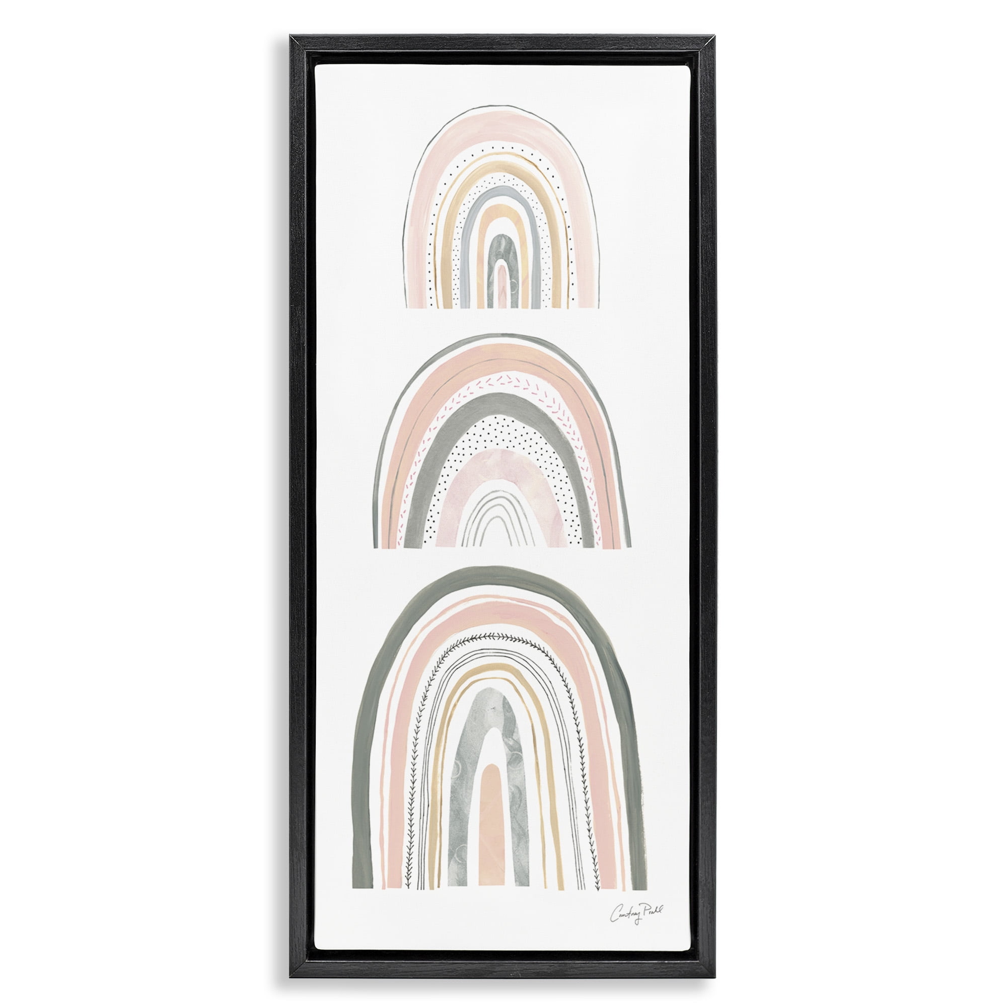 Stupell Industries Playful Grey and Pink Rainbows Landscape Painting Black Floater Framed Canvas Art Print Wall Art, 15 x 31