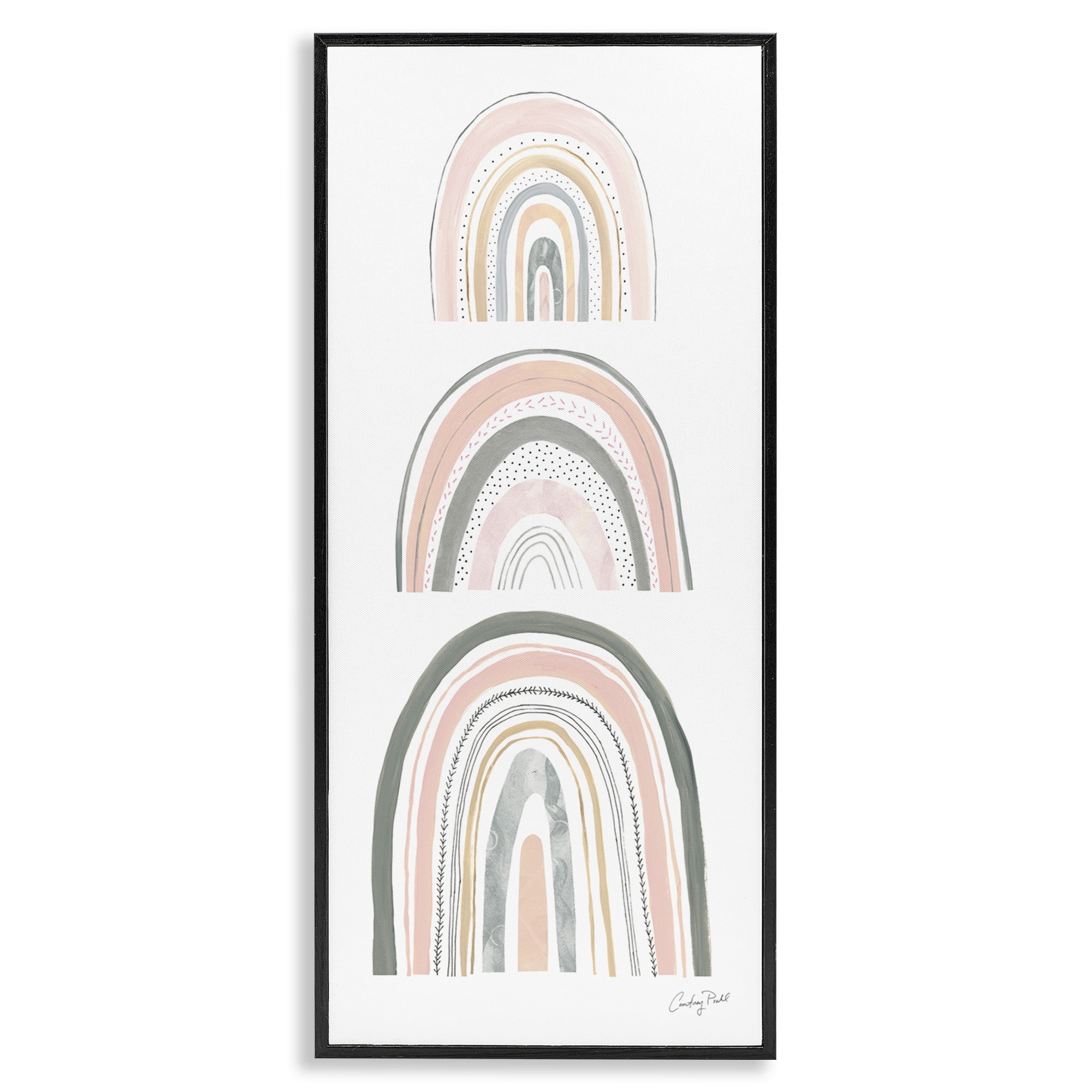 Stupell Industries Playful Grey and Pink Rainbows Landscape Painting Black Framed Art Print Wall Art, 10 x 24