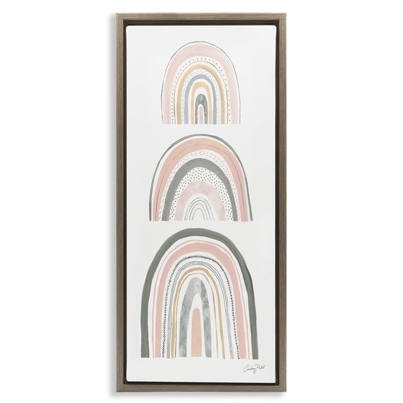 Stupell Industries Playful Grey and Pink Rainbows Landscape Painting Brown Floater Framed Canvas Art Print Wall Art, 11 x 25