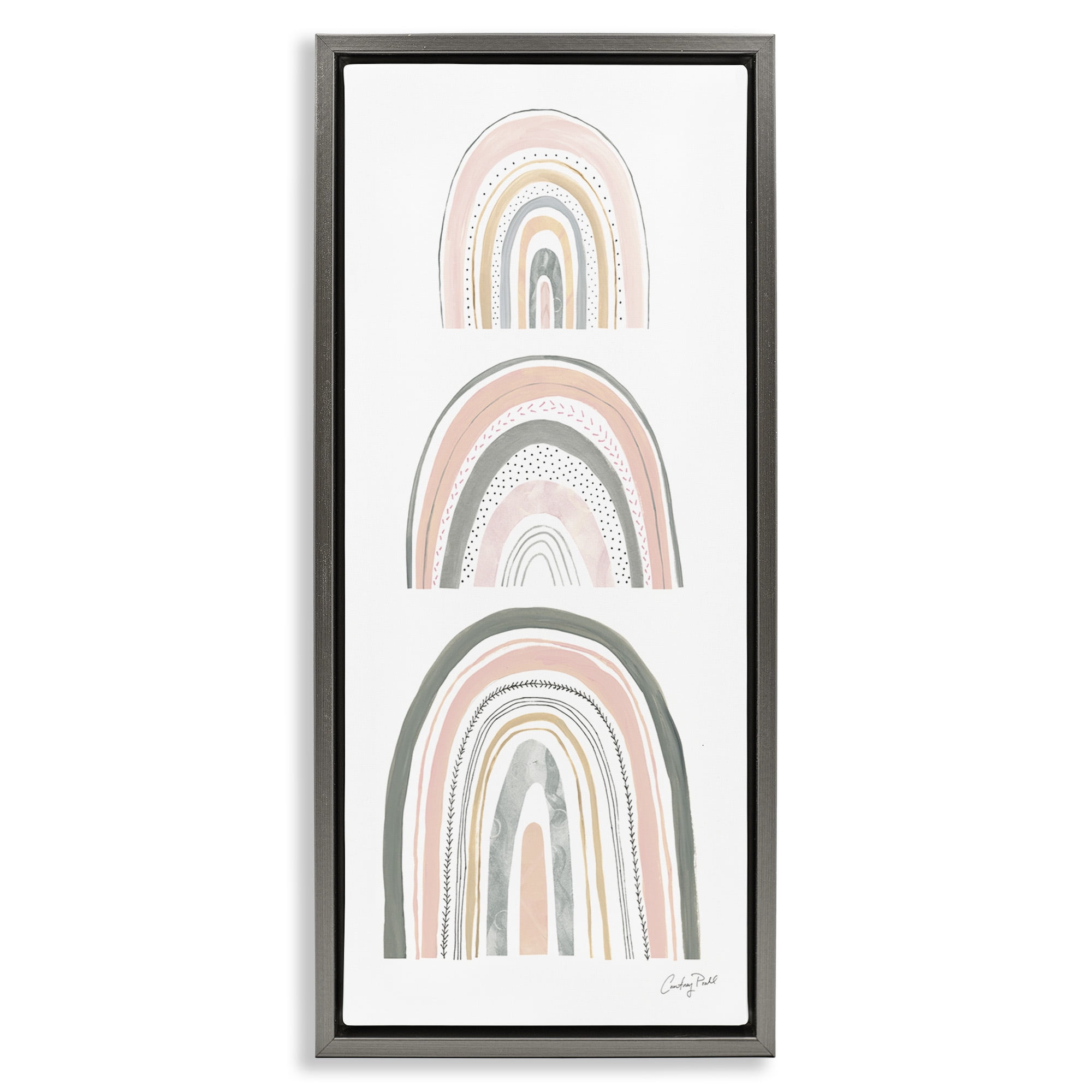 Stupell Industries Playful Grey and Pink Rainbows Landscape Painting Gray Floater Framed Canvas Art Print Wall Art, 15 x 31