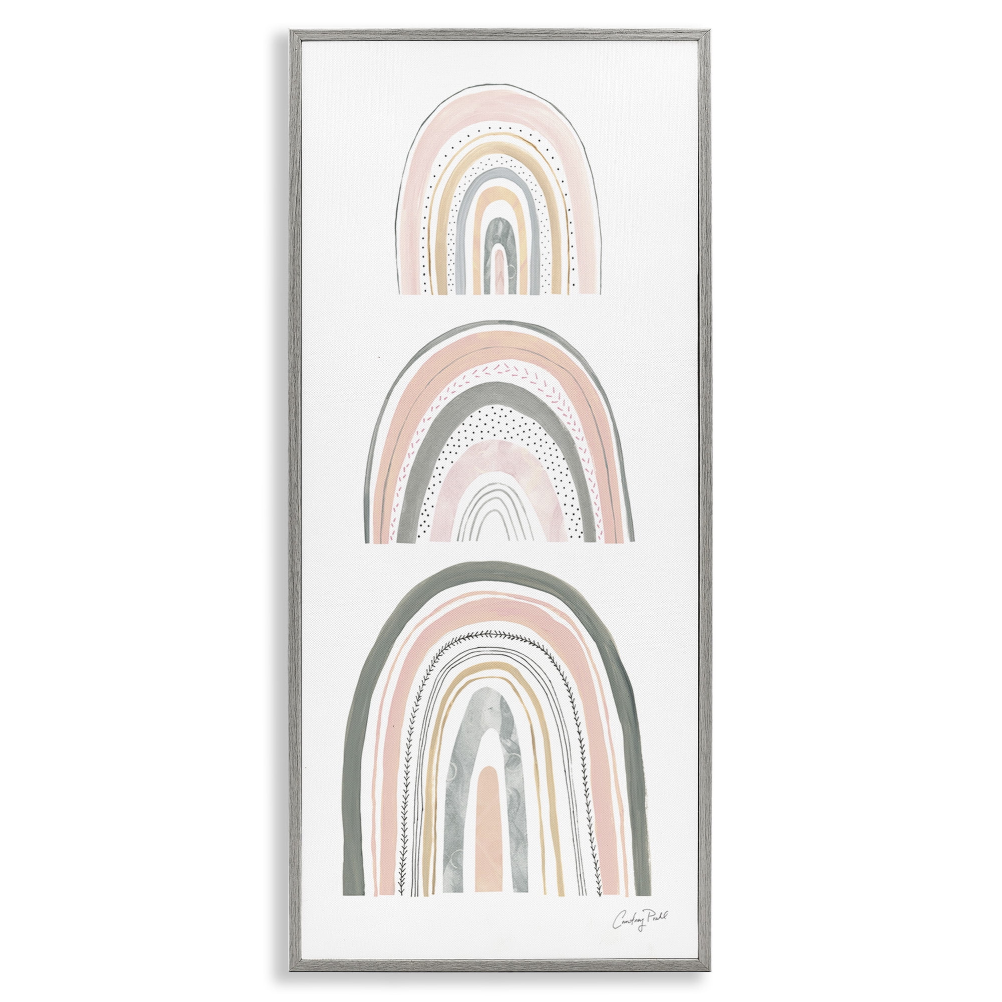 Stupell Industries Playful Grey and Pink Rainbows Landscape Painting Gray Framed Art Print Wall Art, 10 x 24