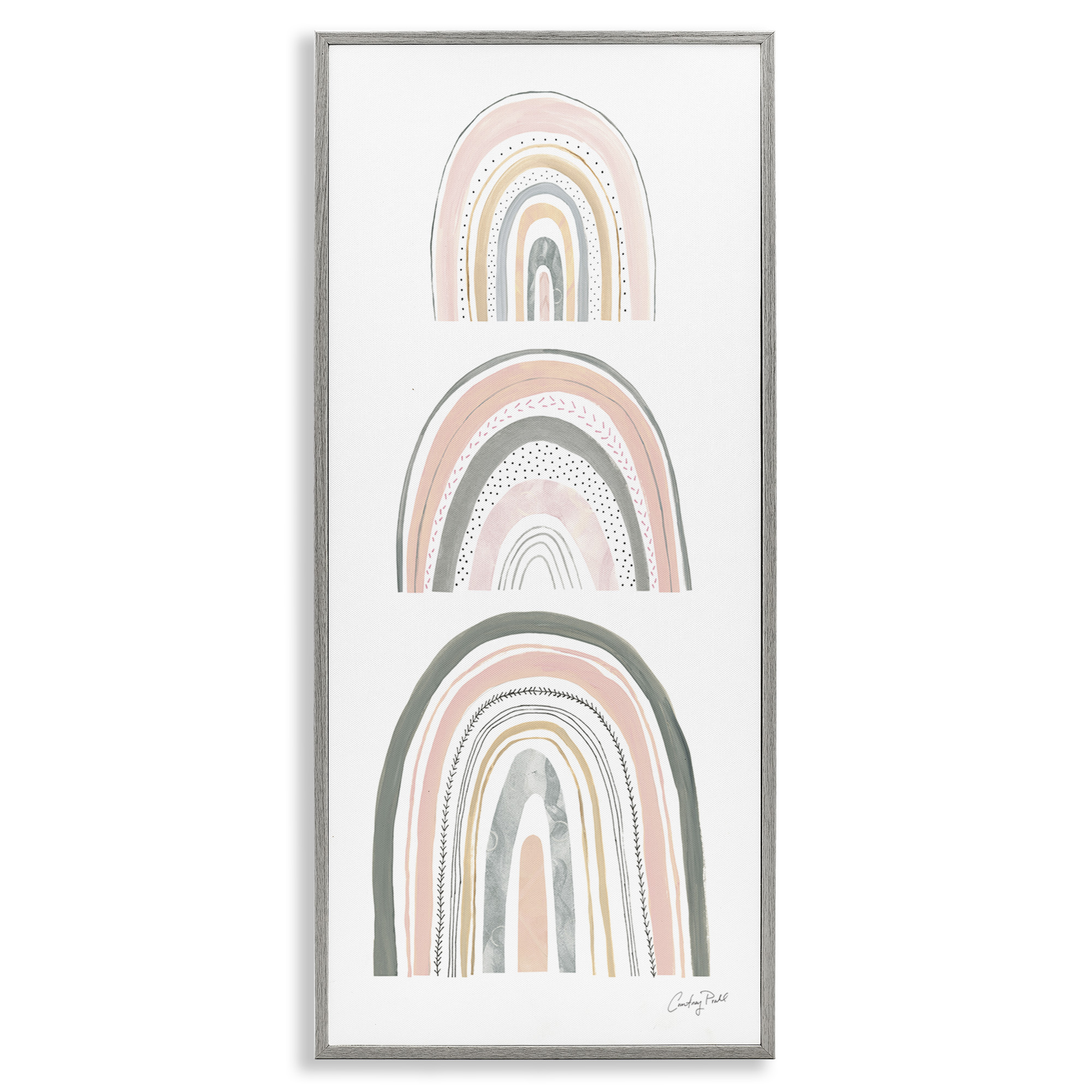 Stupell Industries Playful Grey and Pink Rainbows Landscape Painting Gray Framed Art Print Wall Art, 13 x 30