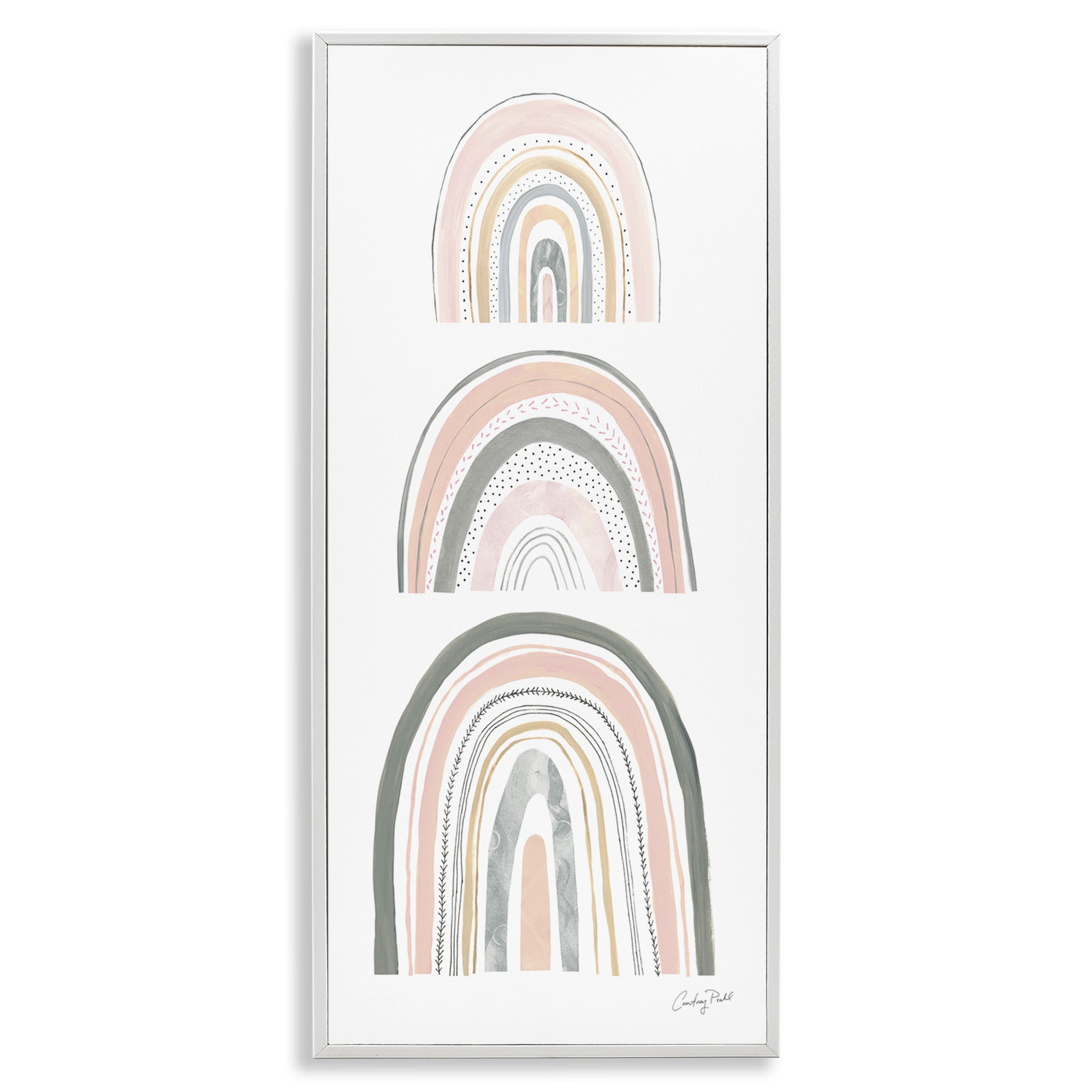Stupell Industries Playful Grey and Pink Rainbows Landscape Painting White Framed Art Print Wall Art, 10 x 24