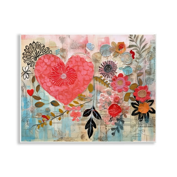 Stupell Industries Playful Heart & Flowers Abstract Painting Unframed Art Print Wall Art, 14 x 11