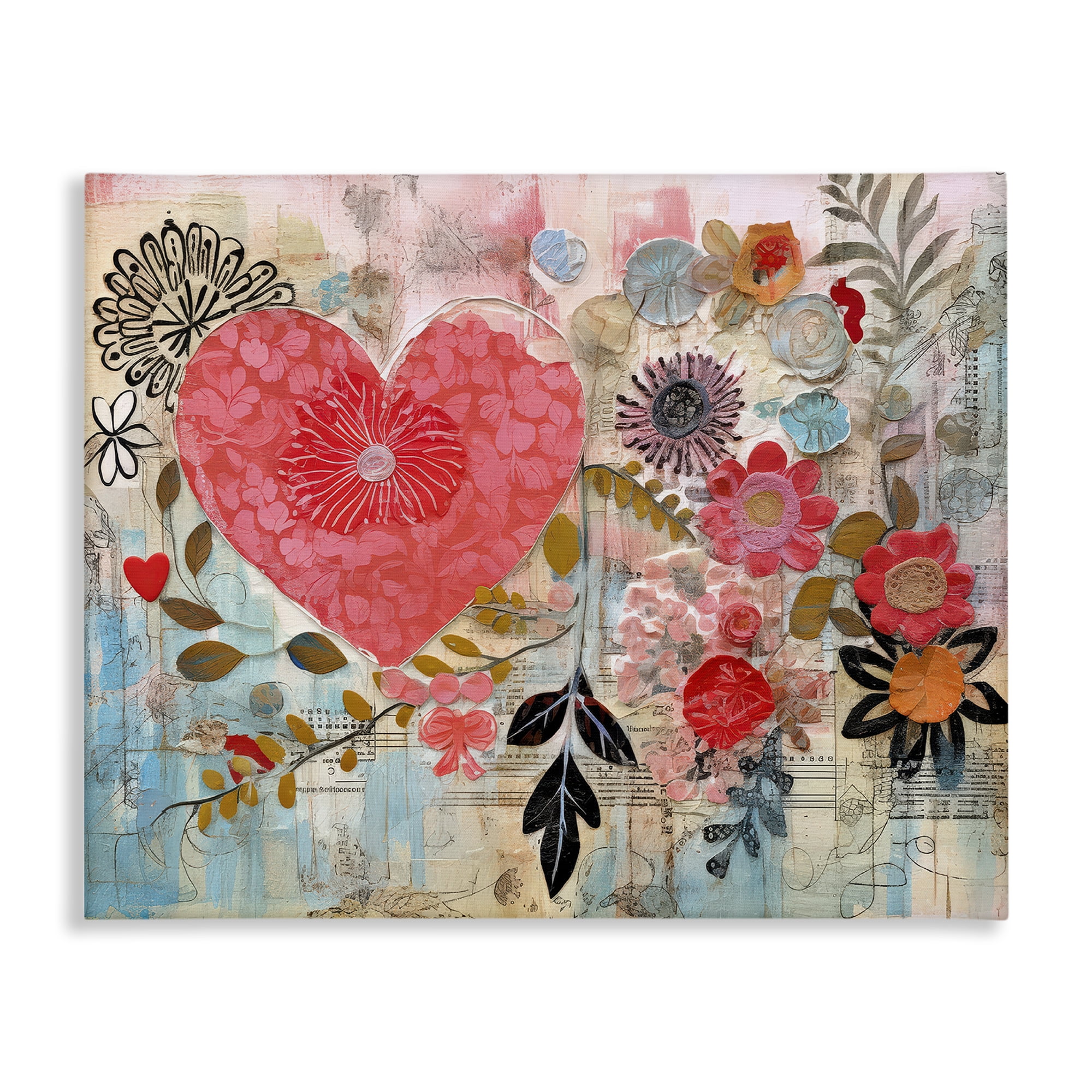 Stupell Industries Playful Heart & Flowers Abstract Painting Wrapped Canvas Art Print Wall Art, 30 x 24