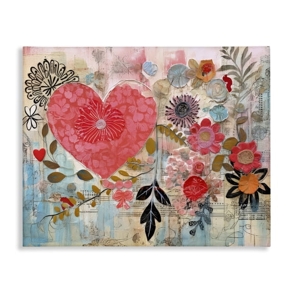 Stupell Industries Playful Heart & Flowers Abstract Painting Wrapped Canvas Art Print Wall Art, 40 x 30