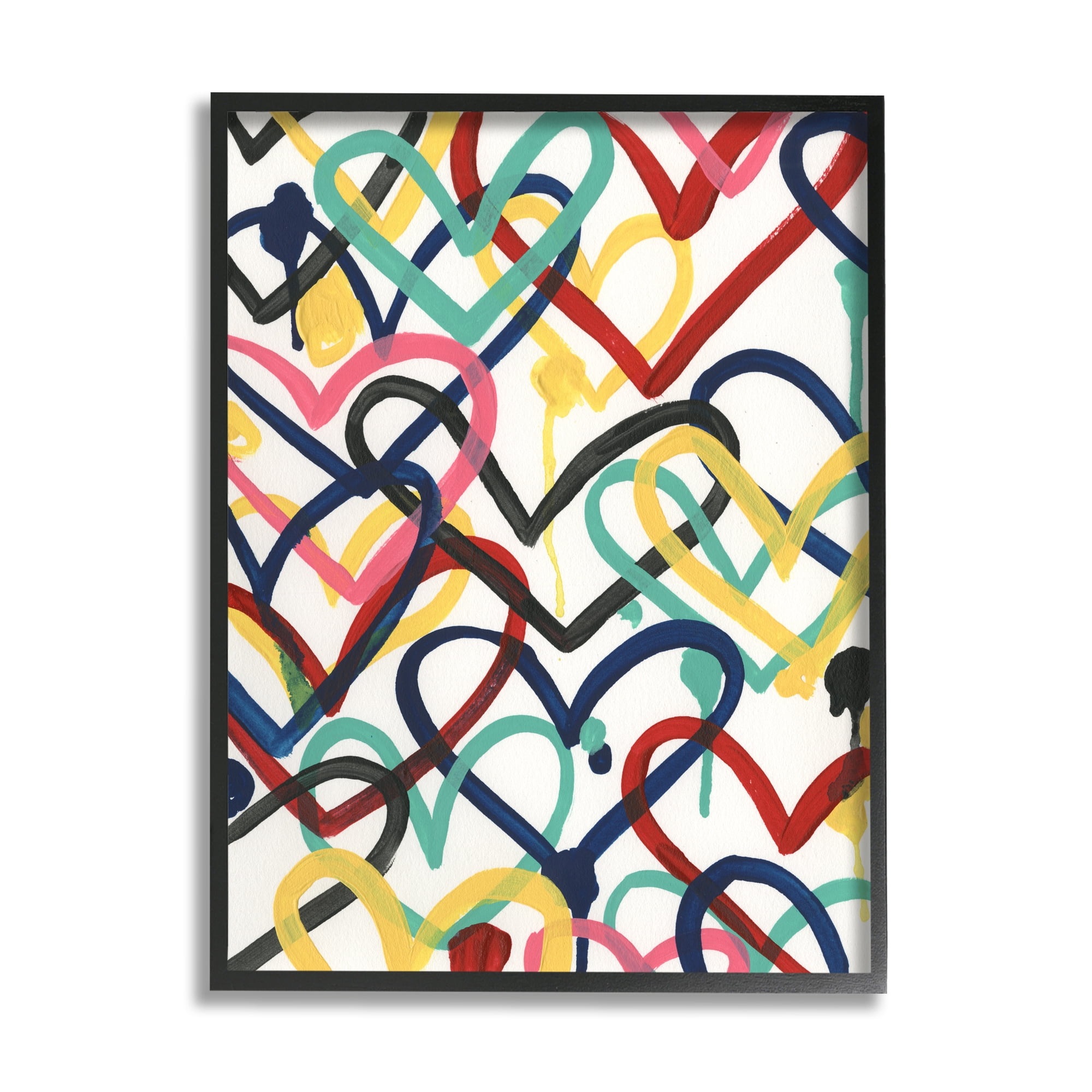 Stupell Industries Playful Heart Shapes Graffiti Collage over White Modern Painting Black Framed Art Print Wall Art, 16 x 20, Design by June Erica Vess
